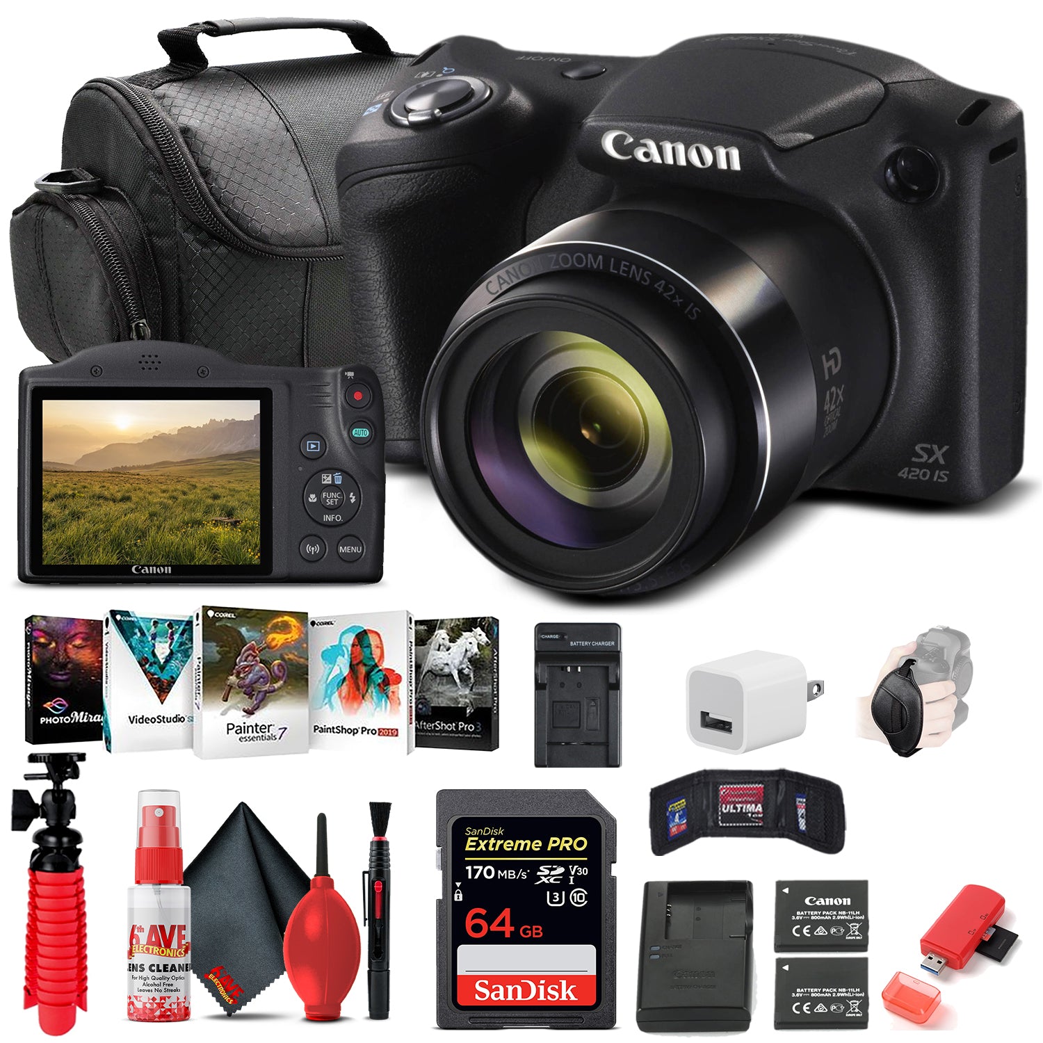 Canon PowerShot SX420 IS Digital Camera (1068C001) + 64GB Card Starter Bundle
