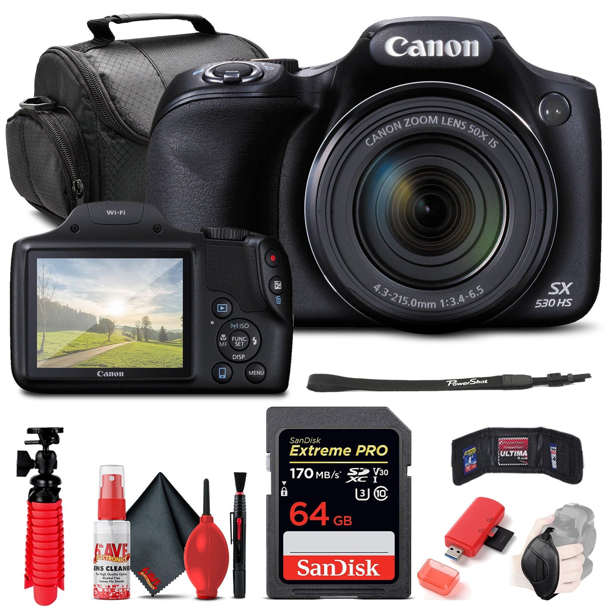 Canon PowerShot SX530 HS Digital Camera 9779B001 + 64GB Card + More - Reconditioned Canon