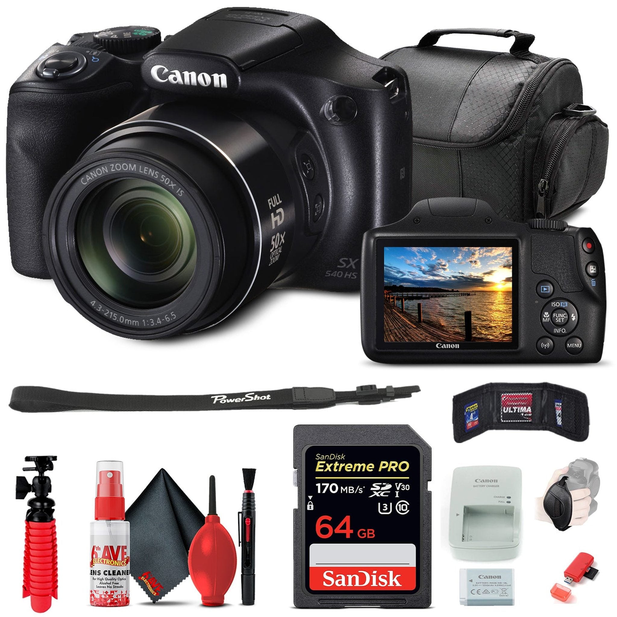 Canon PowerShot SX540 HS Digital Camera 1067C001 + 64GB Card + More Canon Intl.