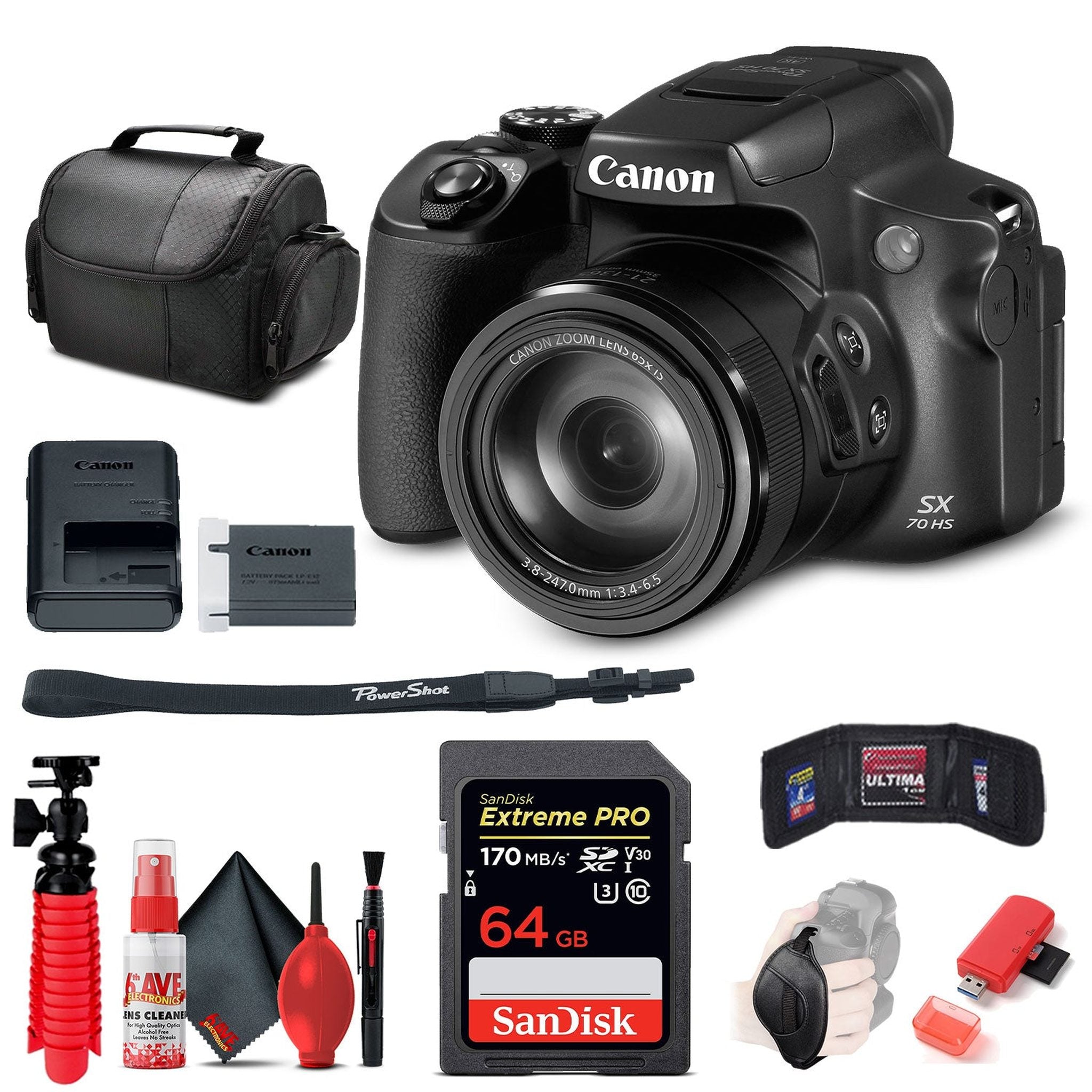 Canon PowerShot SX70 HS Digital Camera 3071C001 + 64GB Card + Reader + More Canon Intl.