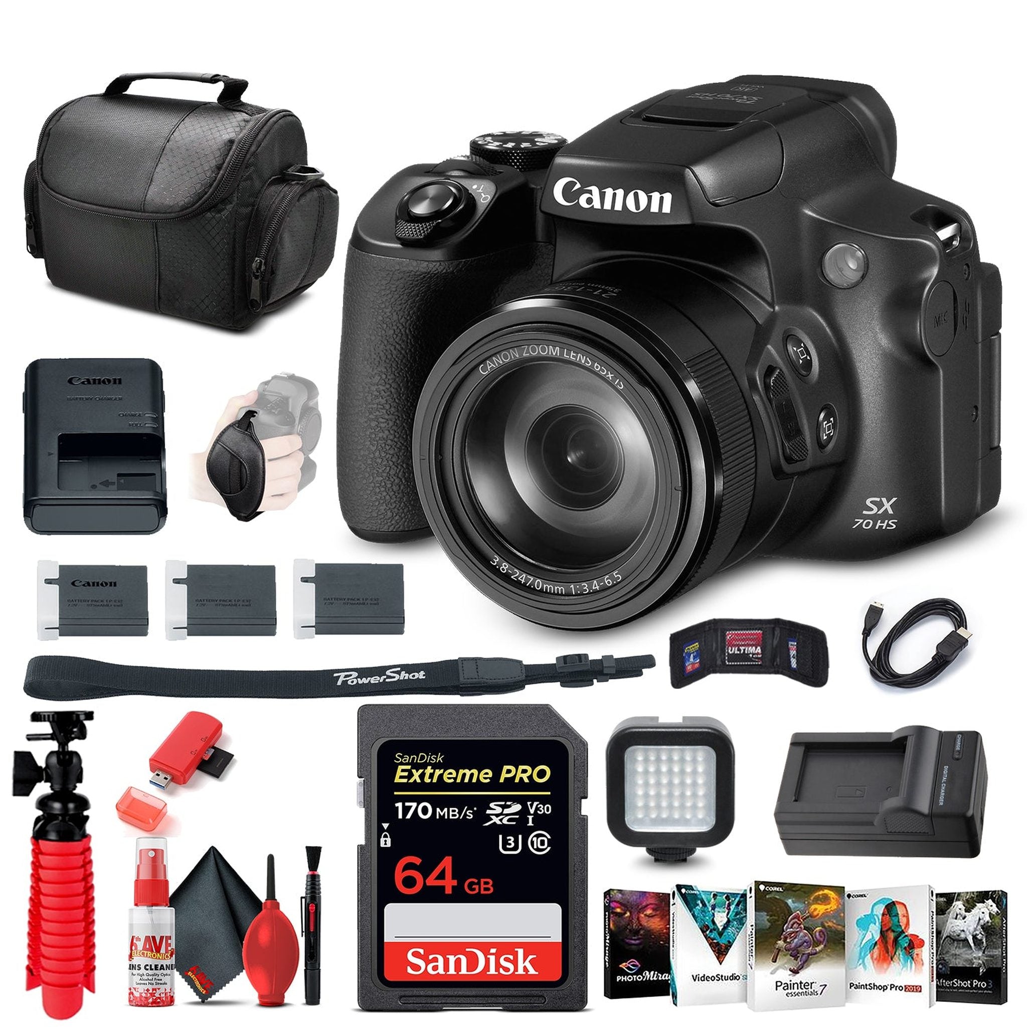 Canon PowerShot SX70 HS Digital Camera 3071C001 + 64GB Card + More - Reconditioned Canon