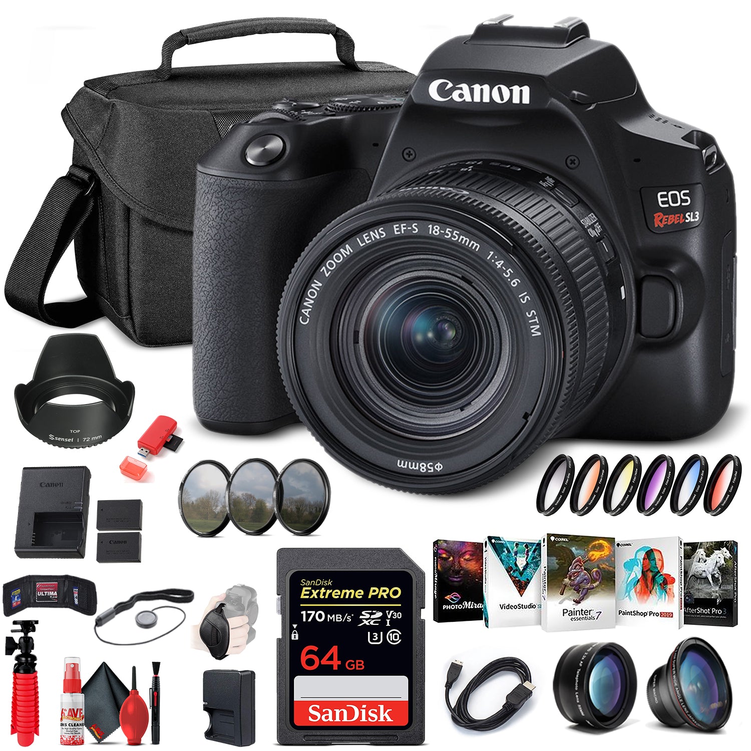 Canon EOS Rebel SL3 DSLR Camera W/ 18-55mm Lens (Black) (3453C002) Graphic Bundle