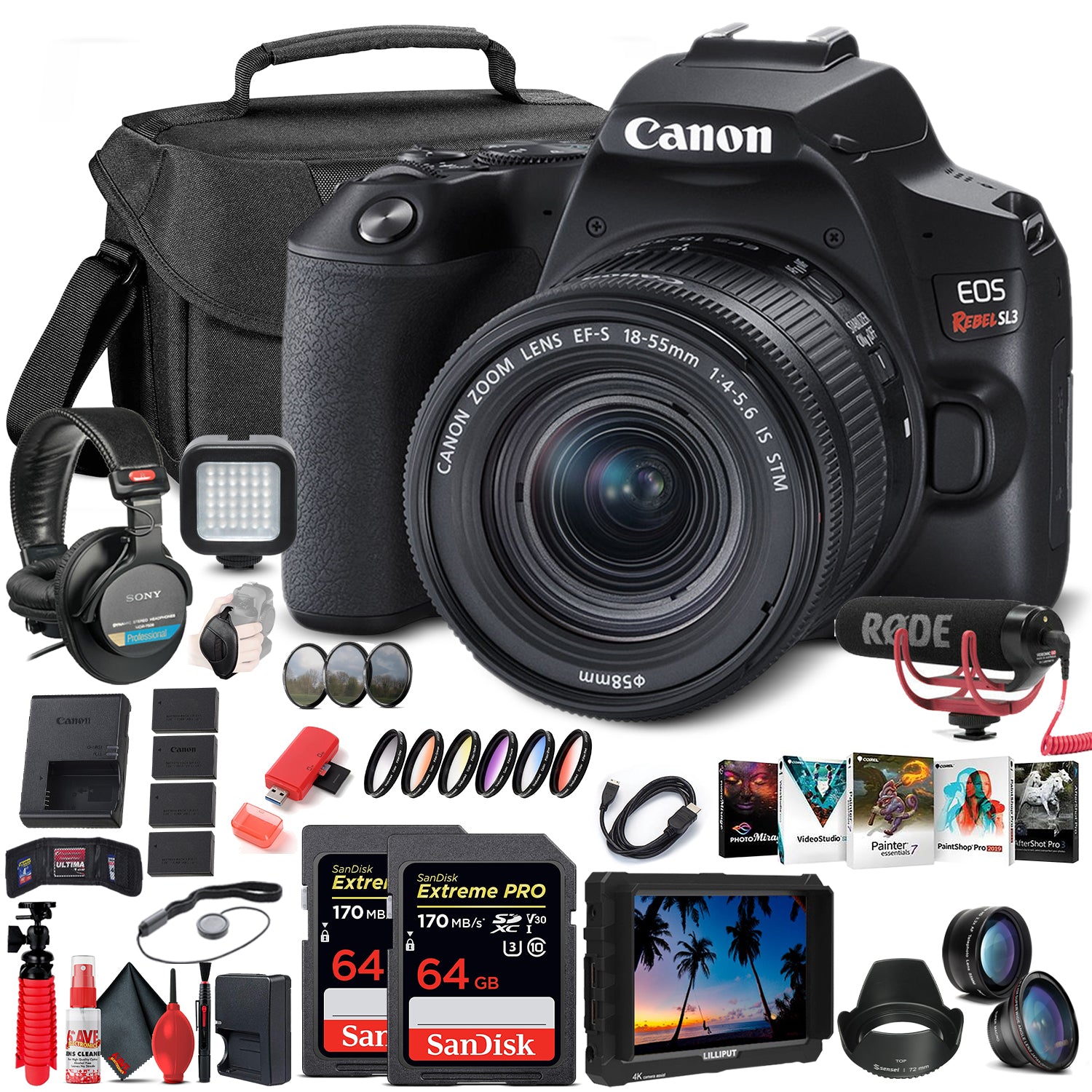 Canon EOS Rebel SL3 DSLR Camera with 18-55mm Lens (Black) (3453C002) Extra Storage Bundle