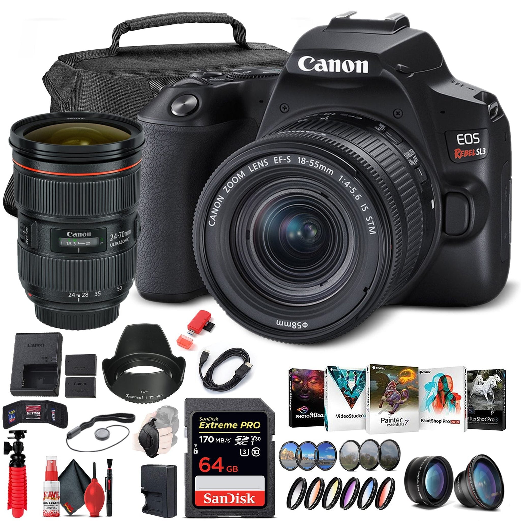 Canon EOS Rebel SL3 DSLR Camera with 18-55mm Lens Black 3453C002 + Canon EF - Reconditioned Canon