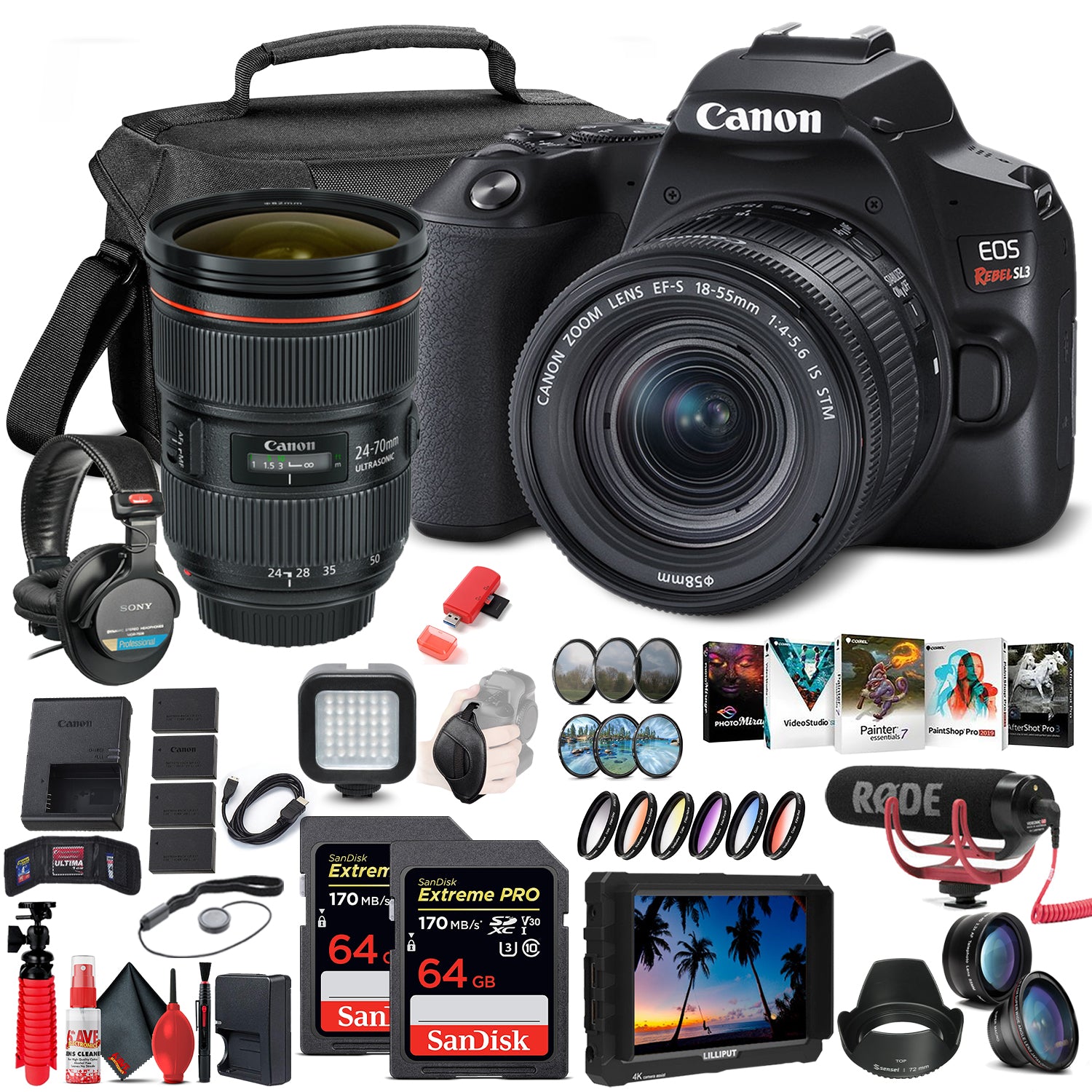 Canon EOS Rebel SL3 DSLR Camera with 18-55mm Lens (Black) (3453C002) Ultimate Sound Bundle