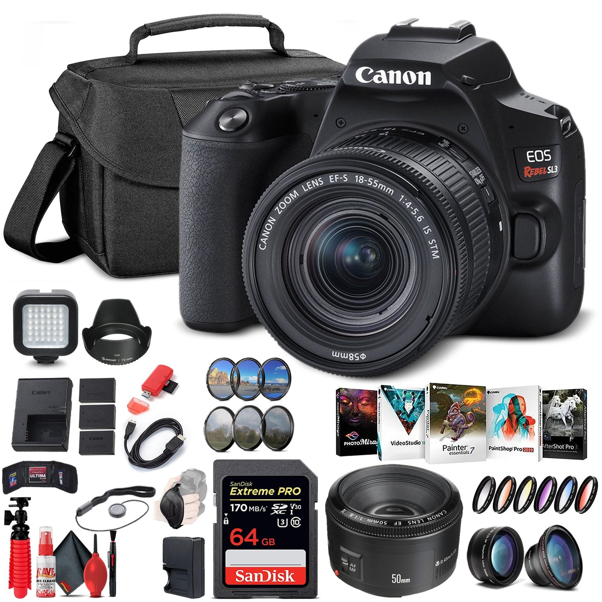 Canon EOS Rebel SL3 DSLR Camera with 18-55mm Lens Black 3453C002 + Canon EF - Reconditioned Canon