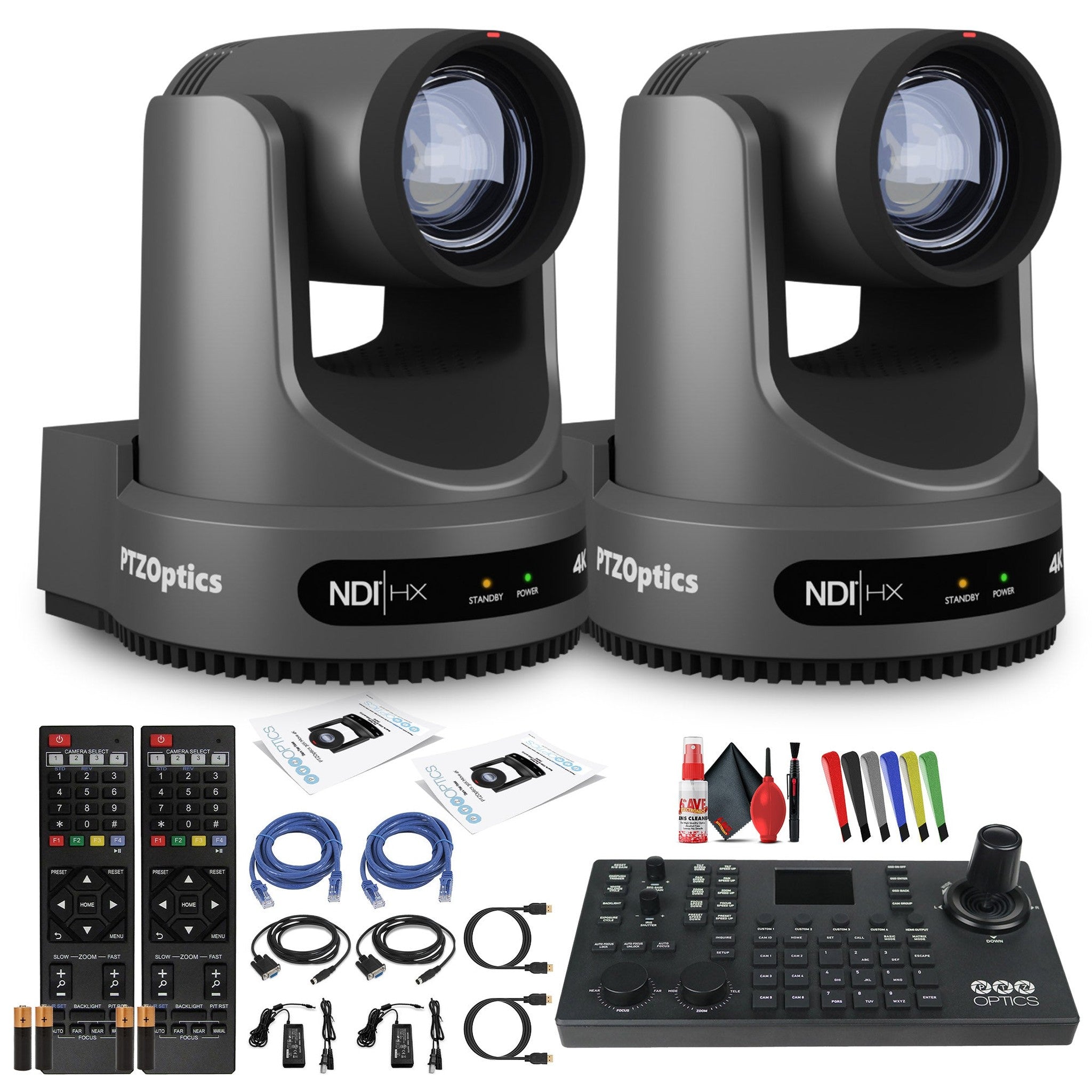 2 x PTZOptics Move 4K PTZ Camera with 20x Zoom Gray PT20X-4K-GY-G3 + SuperJoy PTZ Controller PTZOptics