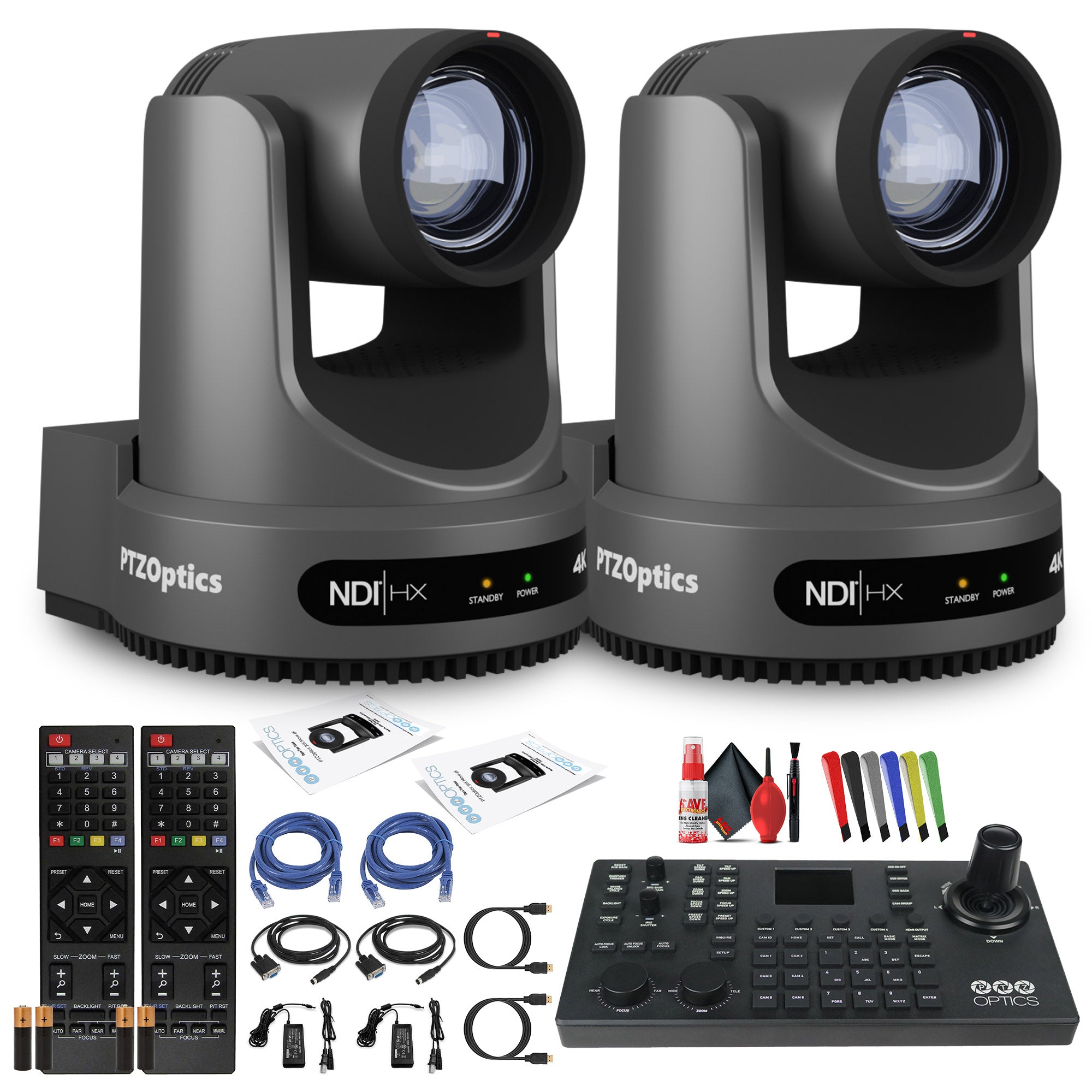 2 x PTZOptics Move 4K PTZ Camera with 20x Zoom Gray PT20X-4K-GY-G3 + SuperJoy PTZ Controller
