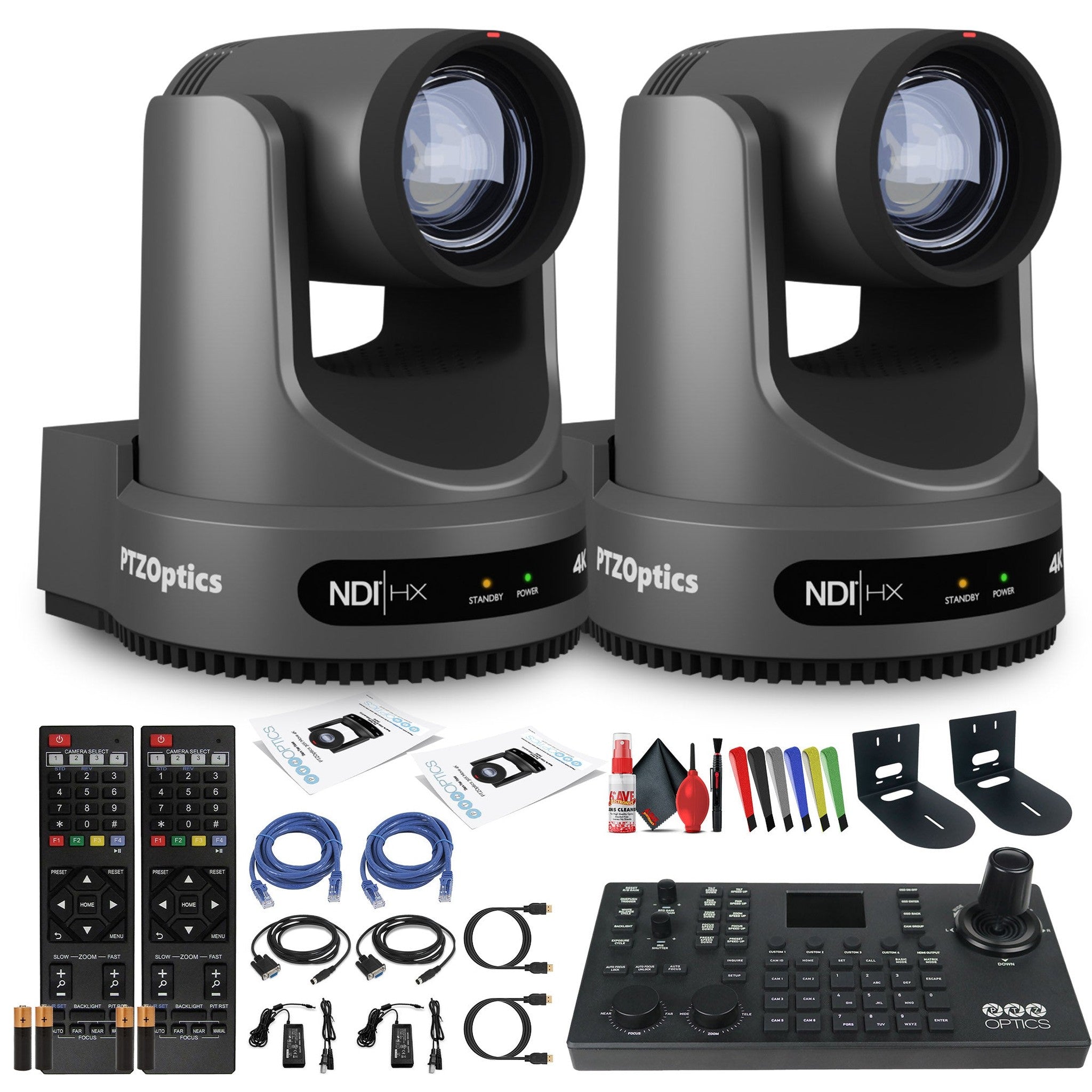 2 x PTZOptics Move 4K PTZ Camera with 20x Zoom Gray PT20X-4K-GY-G3 + SuperJoy PTZ Controller + 2 x Wall Mount PTZOptics