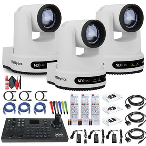 3 x PTZOptics Move 4K PTZ Camera with 20x Zoom White PT20X-4K-WH-G3 + SuperJoy PTZ Controller