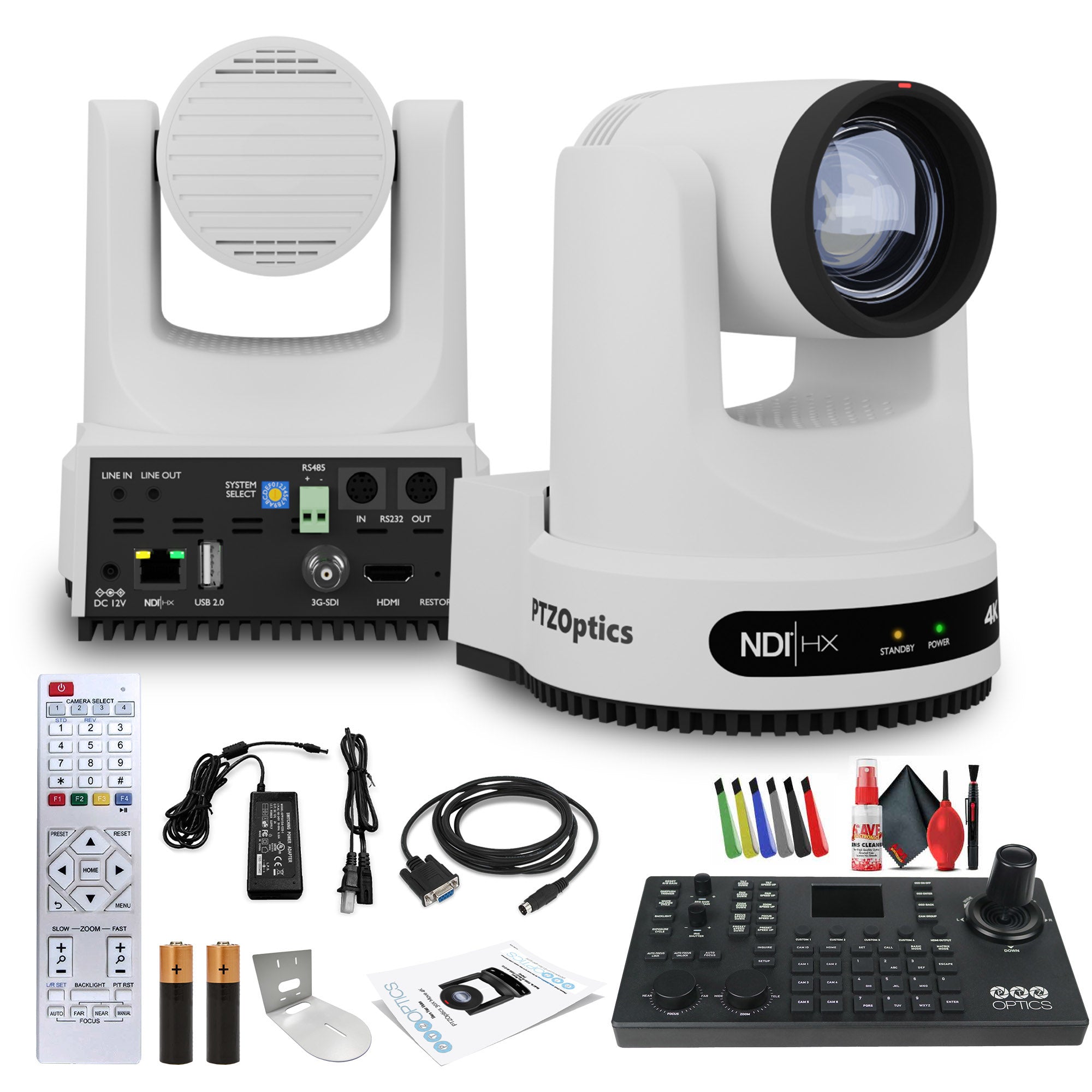 PTZOptics Move 4K PTZ Camera with 20x Zoom (White) (PT20X-4K-WH-G3) + SuperJoy PTZ Controller + Wall Mount