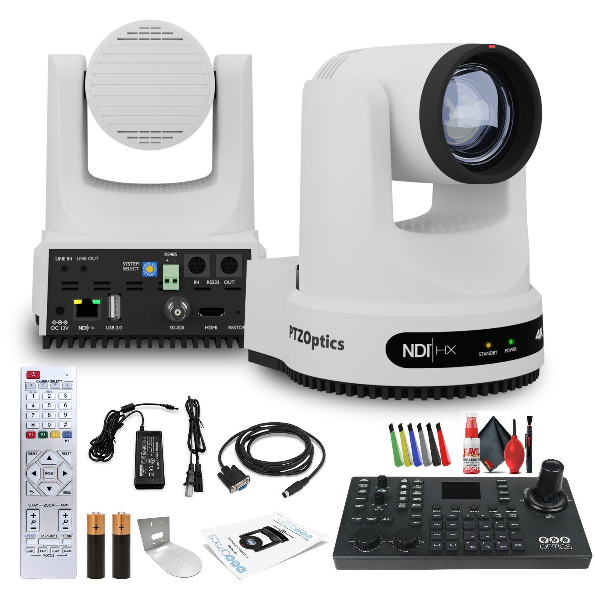 PTZOptics Move 4K PTZ Camera with 20x Zoom White PT20X-4K-WH-G3 + SuperJoy PTZ Controller + Wall Mount