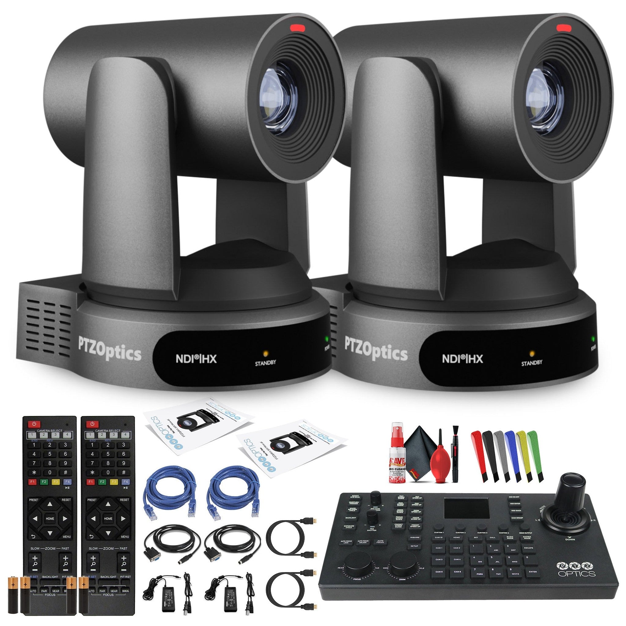 2 x PTZOptics Move 4K PTZ Camera with 30x Zoom Gray PT30X-4K-GY-G3 + SuperJoy PTZ Controller PTZOptics