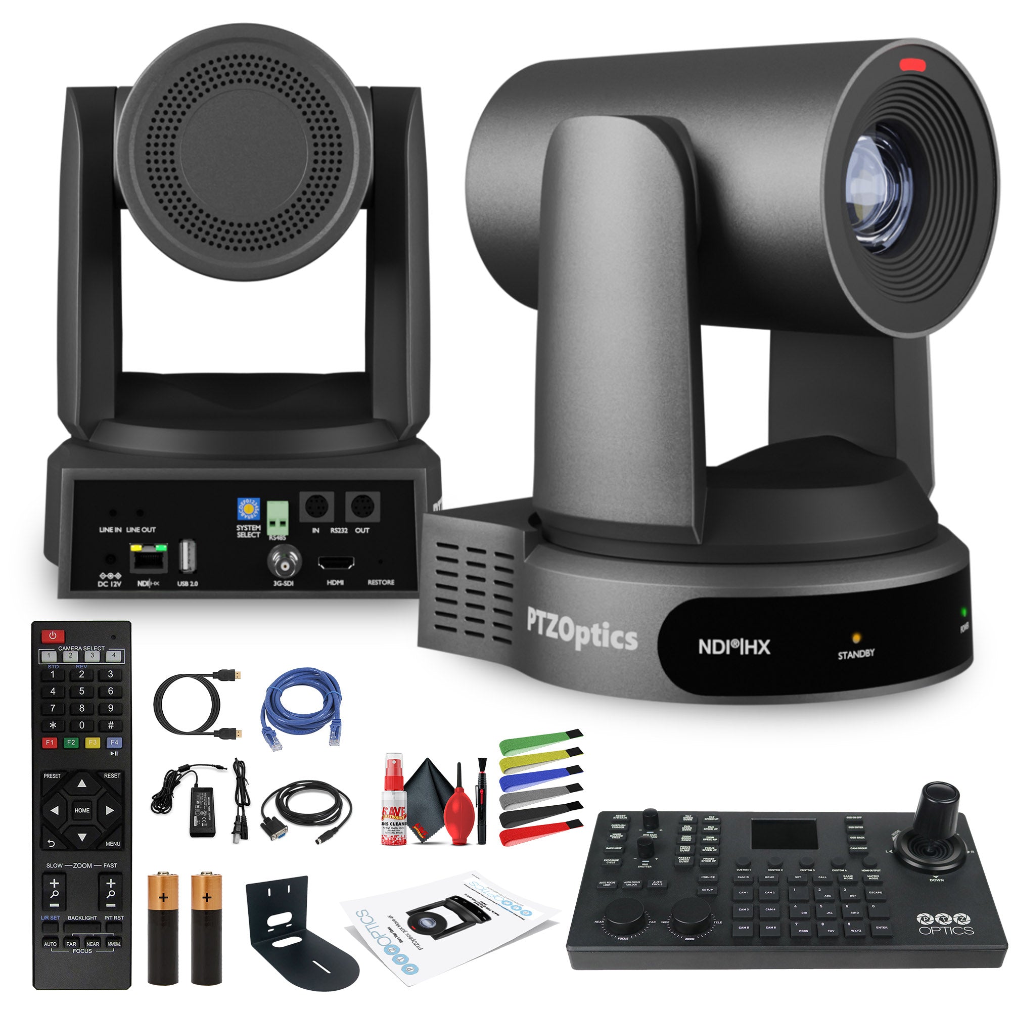 PTZOptics Move 4K PTZ Camera with 30x Zoom (Gray) (PT30X-4K-GY-G3) + SuperJoy PTZ Controller + Wall Mount