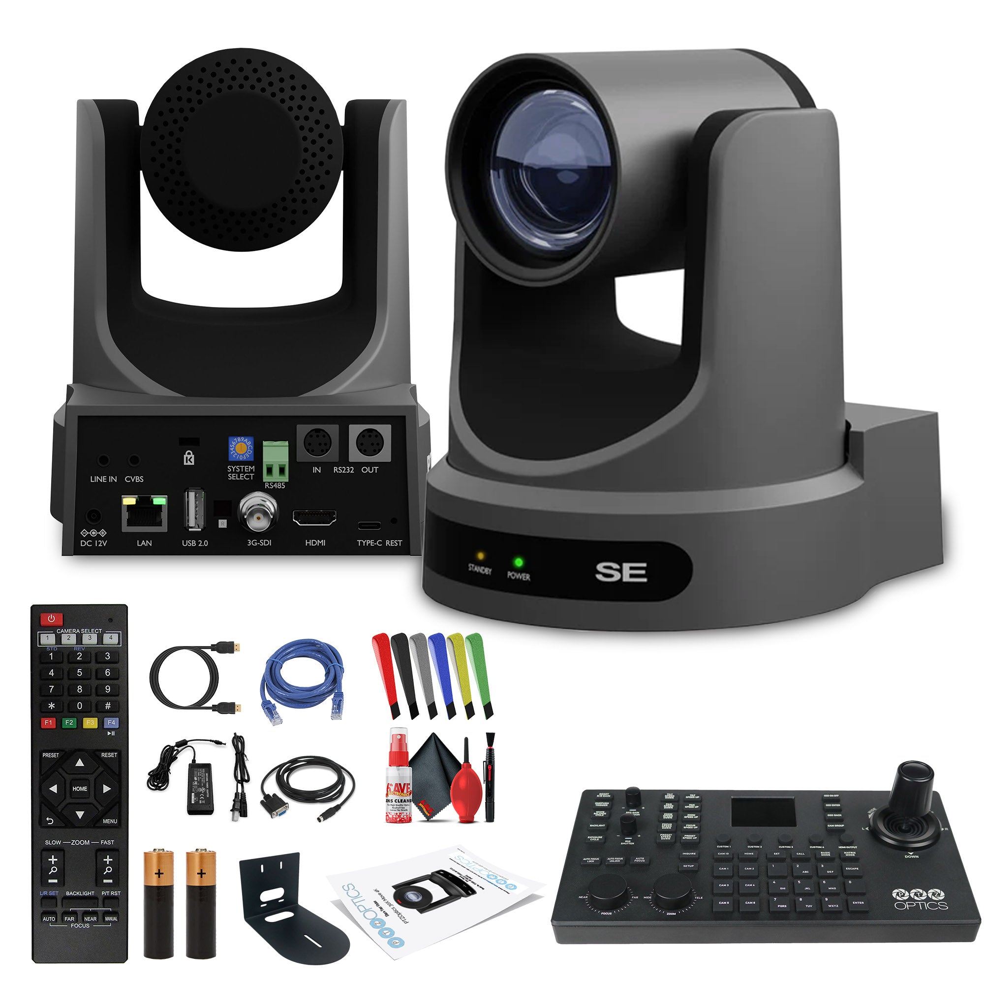 PTZOptics Move SE PTZ Camera with 30x Optical Zoom PT30X-SE-GY-G3 + SuperJoy PTZ Camera Controller + Wall Mount