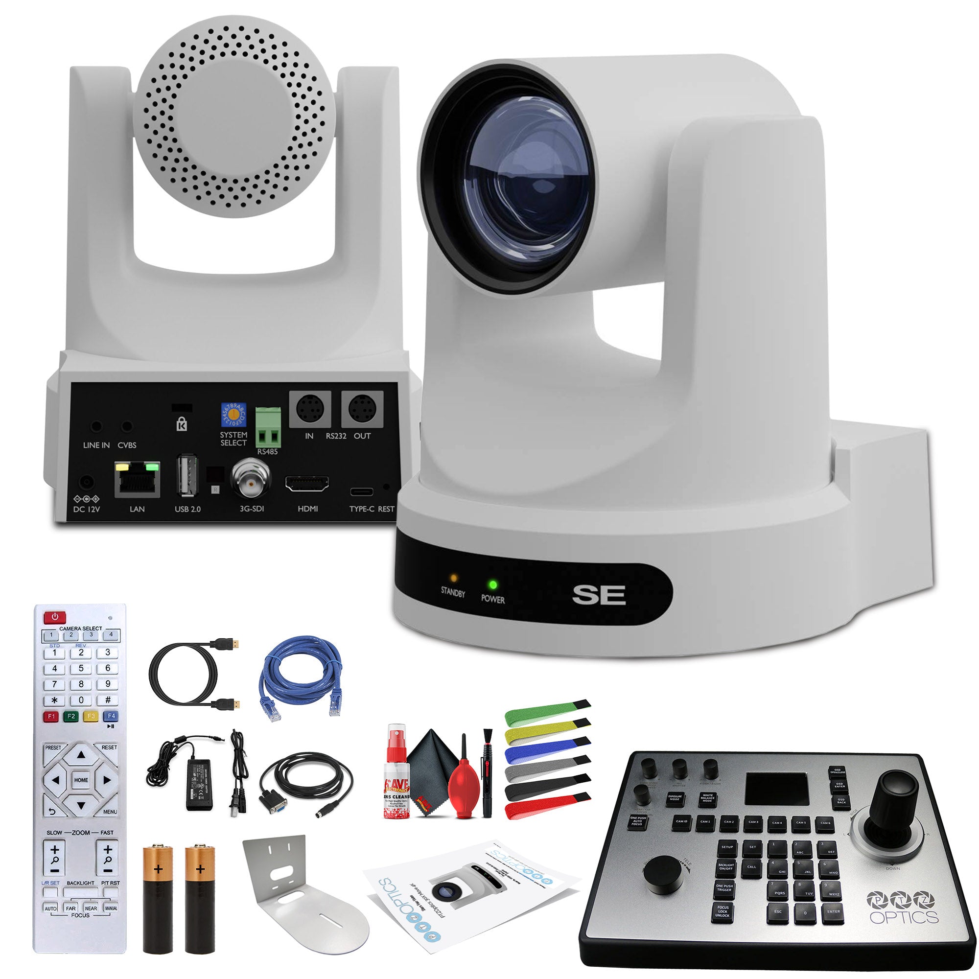 PTZOptics Move SE PTZ Camera with 30x Optical Zoom (White) + PTZOptics PT-JOY-G4 Controller +  Wall Mount