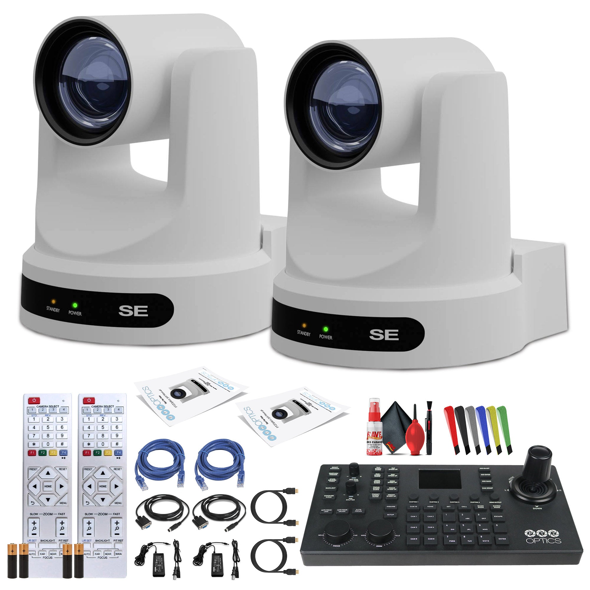 2 x PTZOptics Move SE PTZ Camera with 30x Optical Zoom (White) (PT30X-SE-WH-G3) + PTZOptics SuperJoy PTZ Camera Joystick Controller