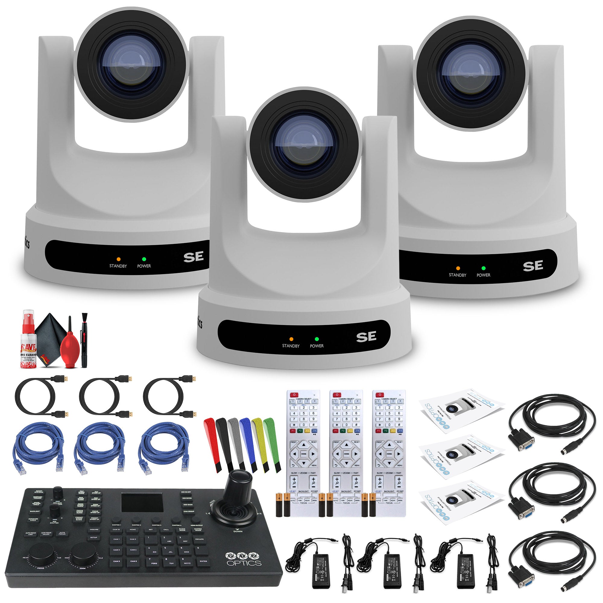 3 x PTZOptics Move SE PTZ Camera with 30x Optical Zoom White PT30X-SE-WH-G3 + PTZOptics SuperJoy PTZ Camera Joystick Controller