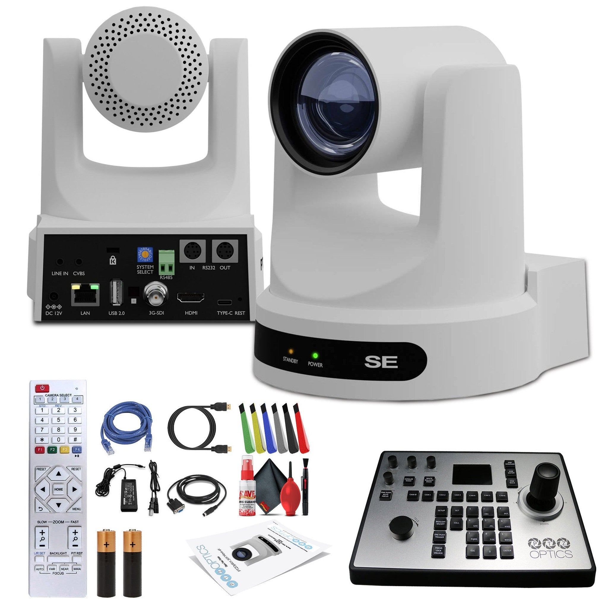 PTZOptics Move SE PTZ Camera with 30x Optical Zoom White PT30X-SE-WH-G3 + PTZOptics PT-JOY-G4 Controller PTZOptics