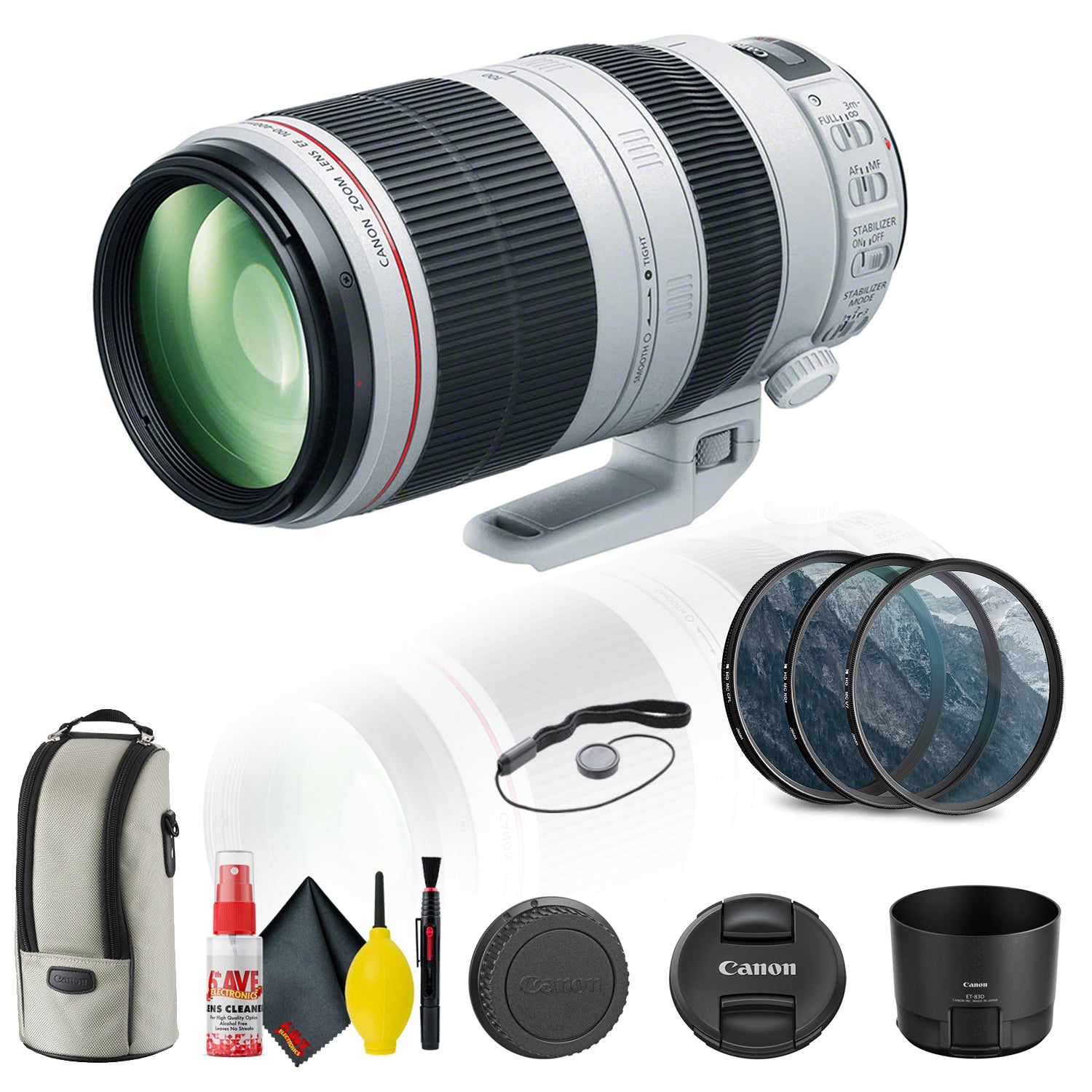 Canon EF 100-400mm f/4.5-5.6L IS II USM Lens (9524B002) + FilterKit + Cap + More