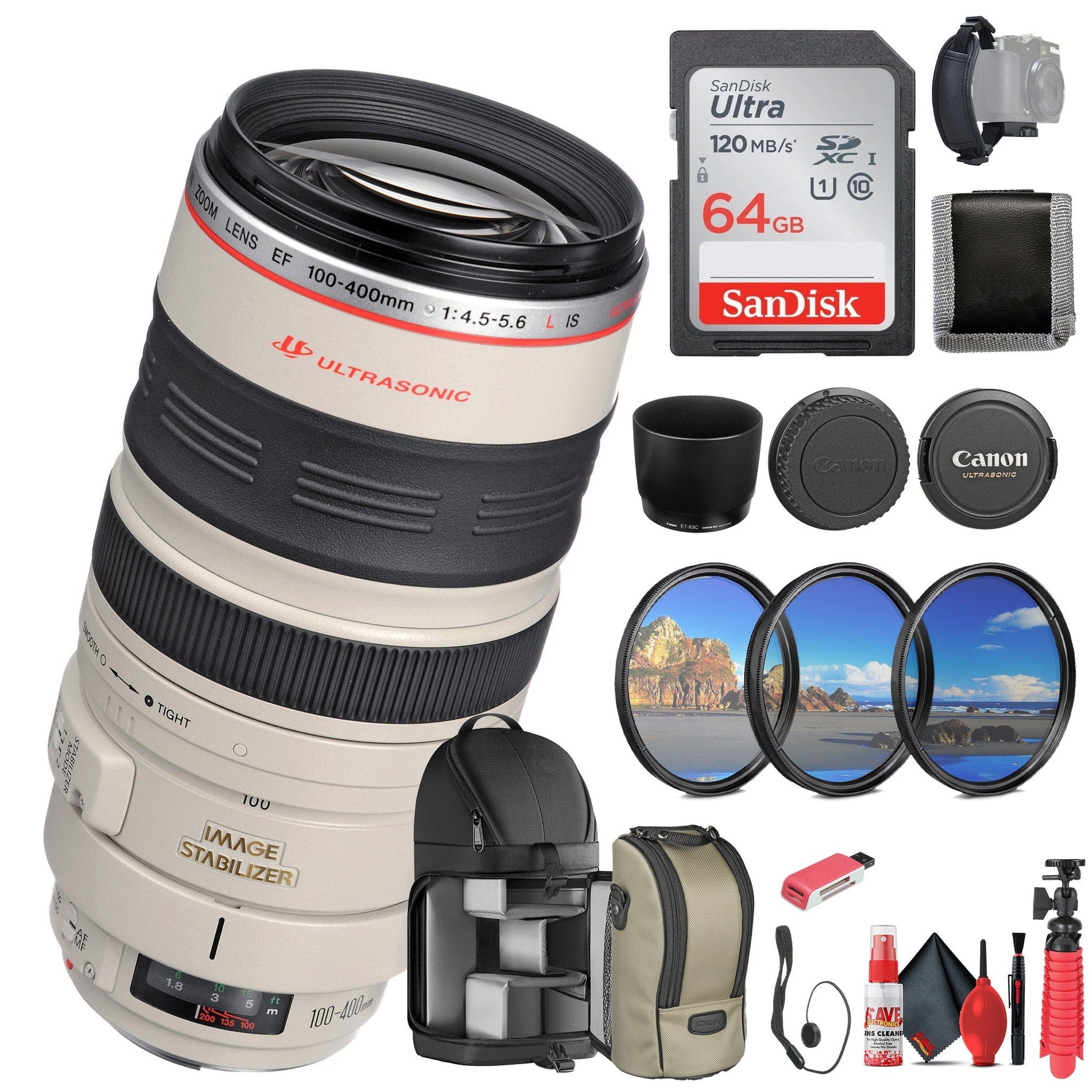 Canon EF 100-400mm f/4.5-5.6L IS USM Lens 2577A002 + 64GB Memory Card - Bundle Canon