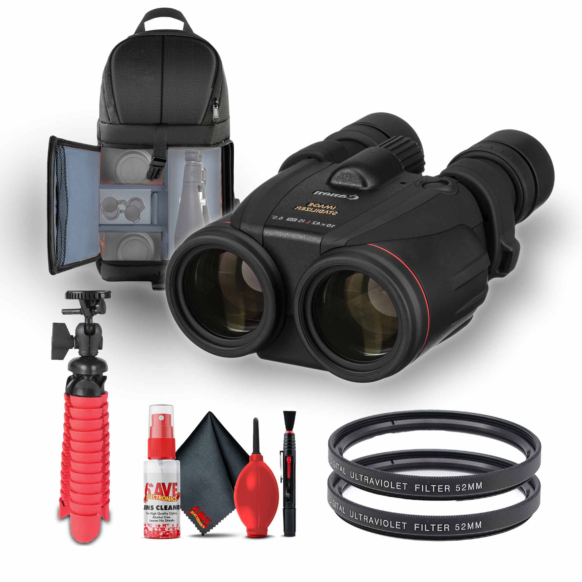 Canon 10x42 L IS WP Image Stabilized Binoculars (0155B002) + 2 x UV Filter + Backpack + More