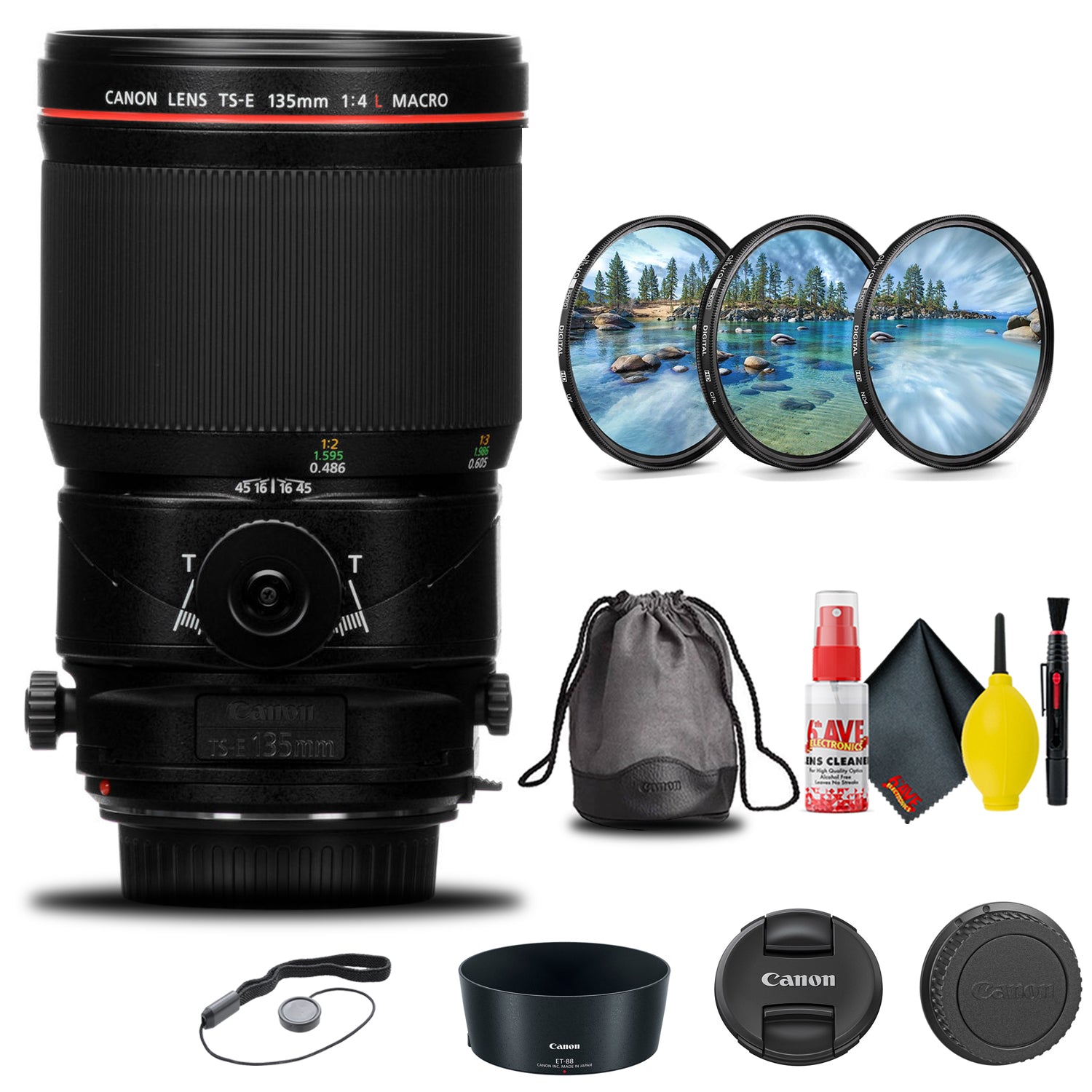 Canon TS-E 135mm f/4L Macro Tilt-Shift Lens (2275C002) + Filter Kit Base Bundle