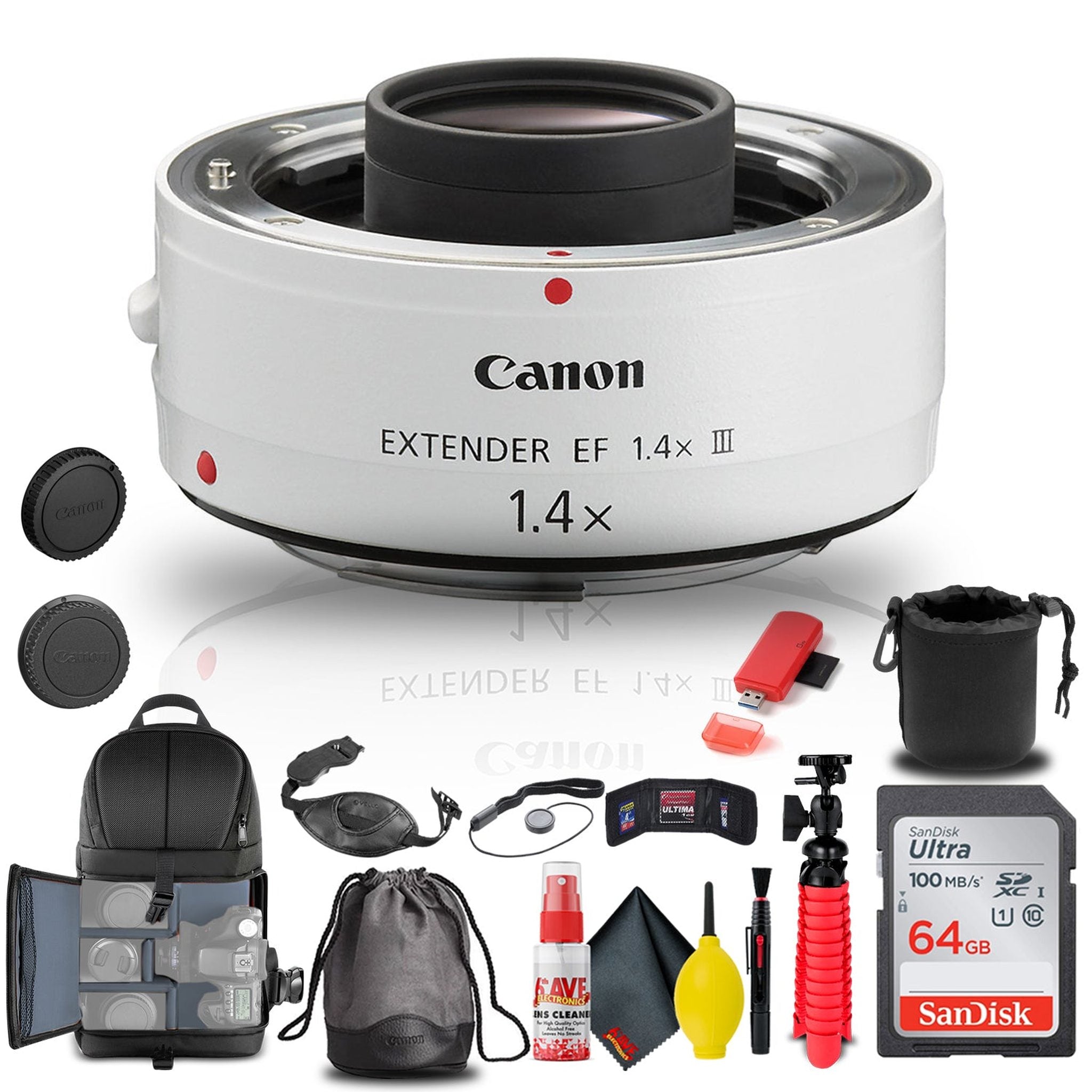 Canon Extender EF 1.4X III 4409B002 + BackPack + 64GB Card + Lens Pouch + More - Reconditioned Canon