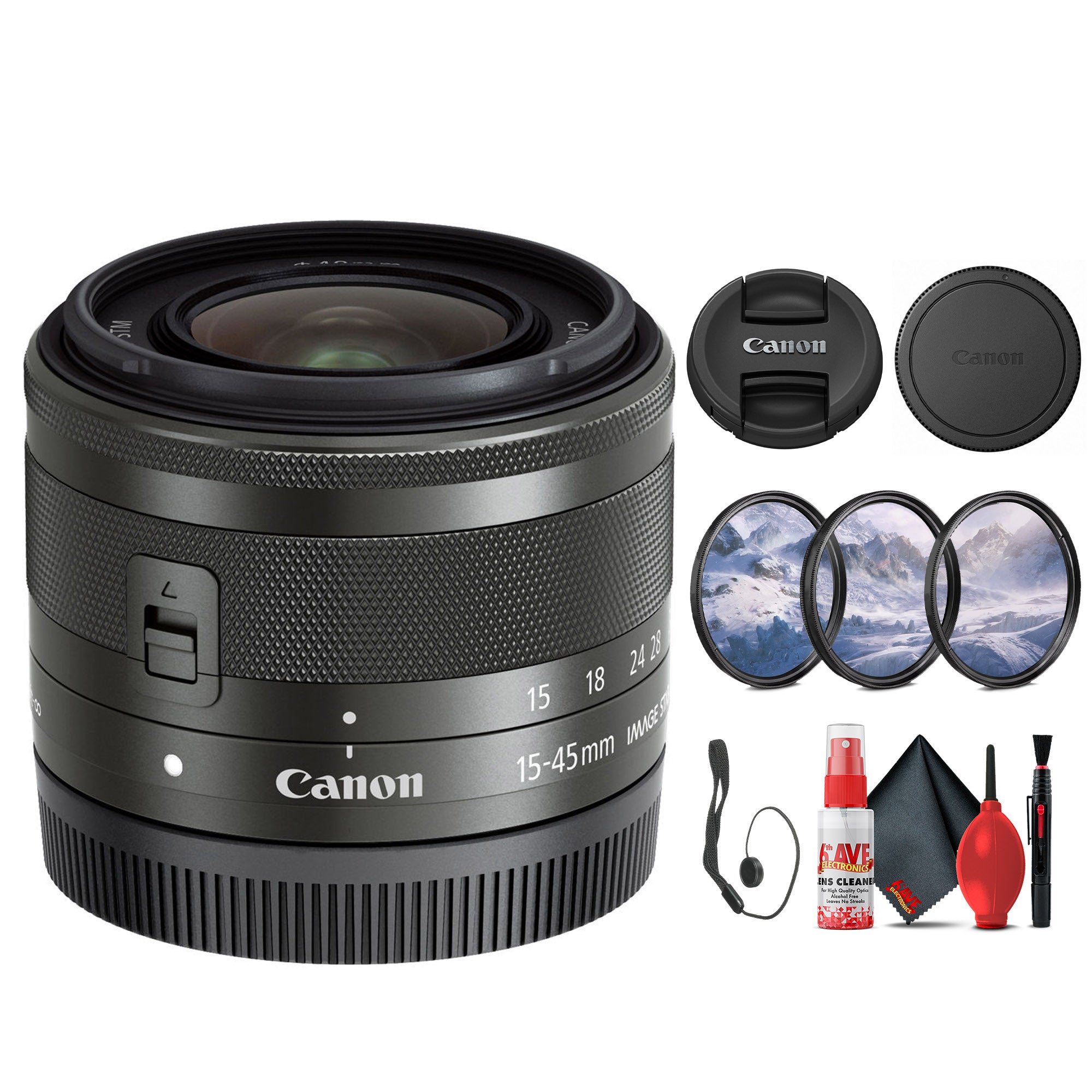 Canon EF-M 15-45mm f/3.5-6.3 IS STM Zoom Lens (Graphite) (0572C002) - Bundle