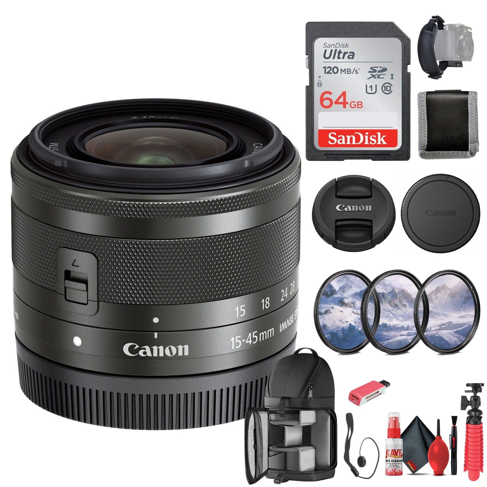 Canon EF-M 15-45mm f/3.5-6.3 IS STM Zoom Lens Graphite 0572C002 - Bundle Canon