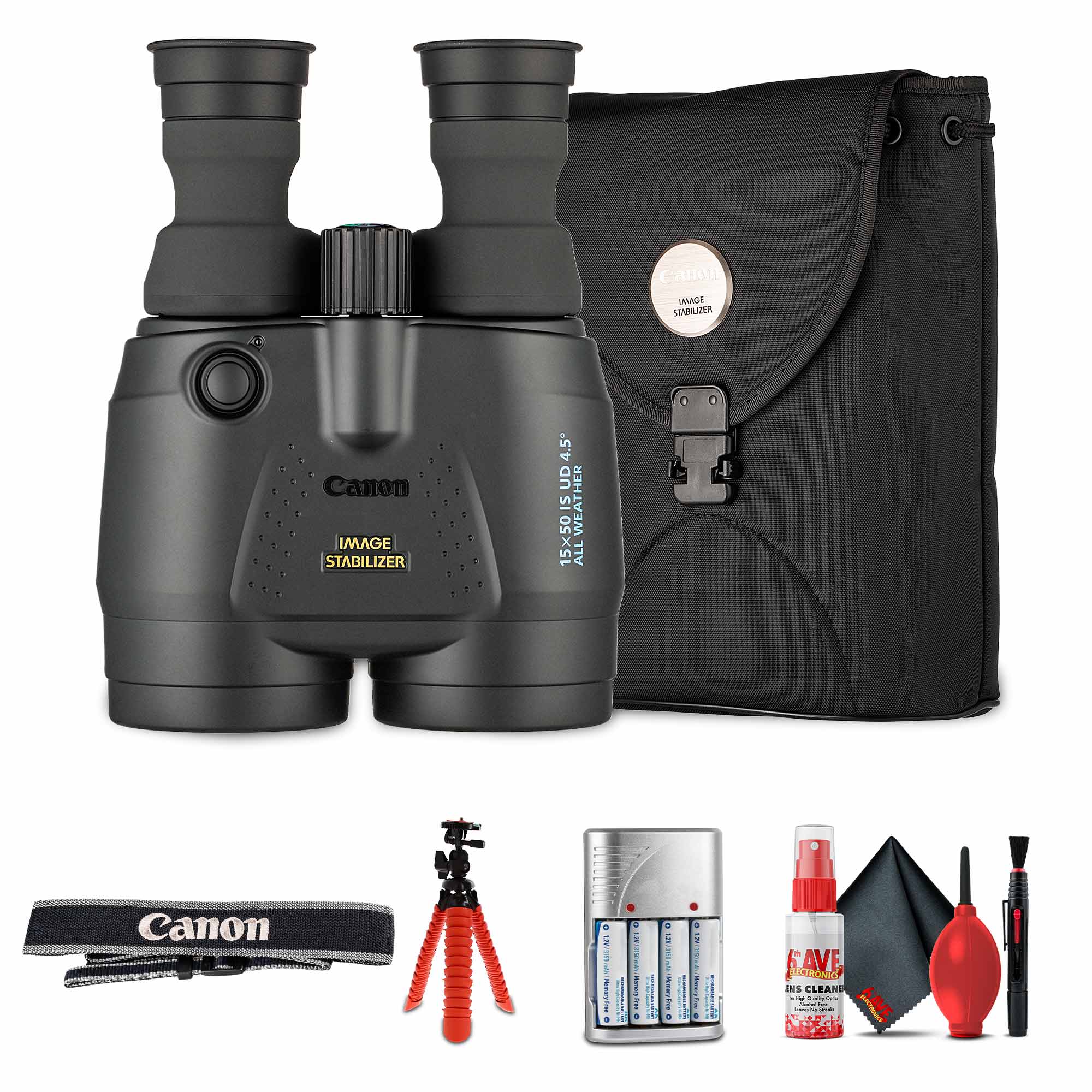 Canon 15x50 IS All-Weather Image Stabilized Binoculars + Flexible Tripod + More