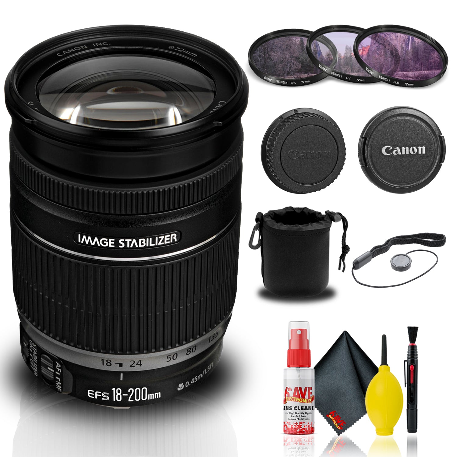 Canon EF-S 18-200mm f/3.5-5.6 IS Lens (2752B002) + Filter + Lens Pouch Base Bundle
