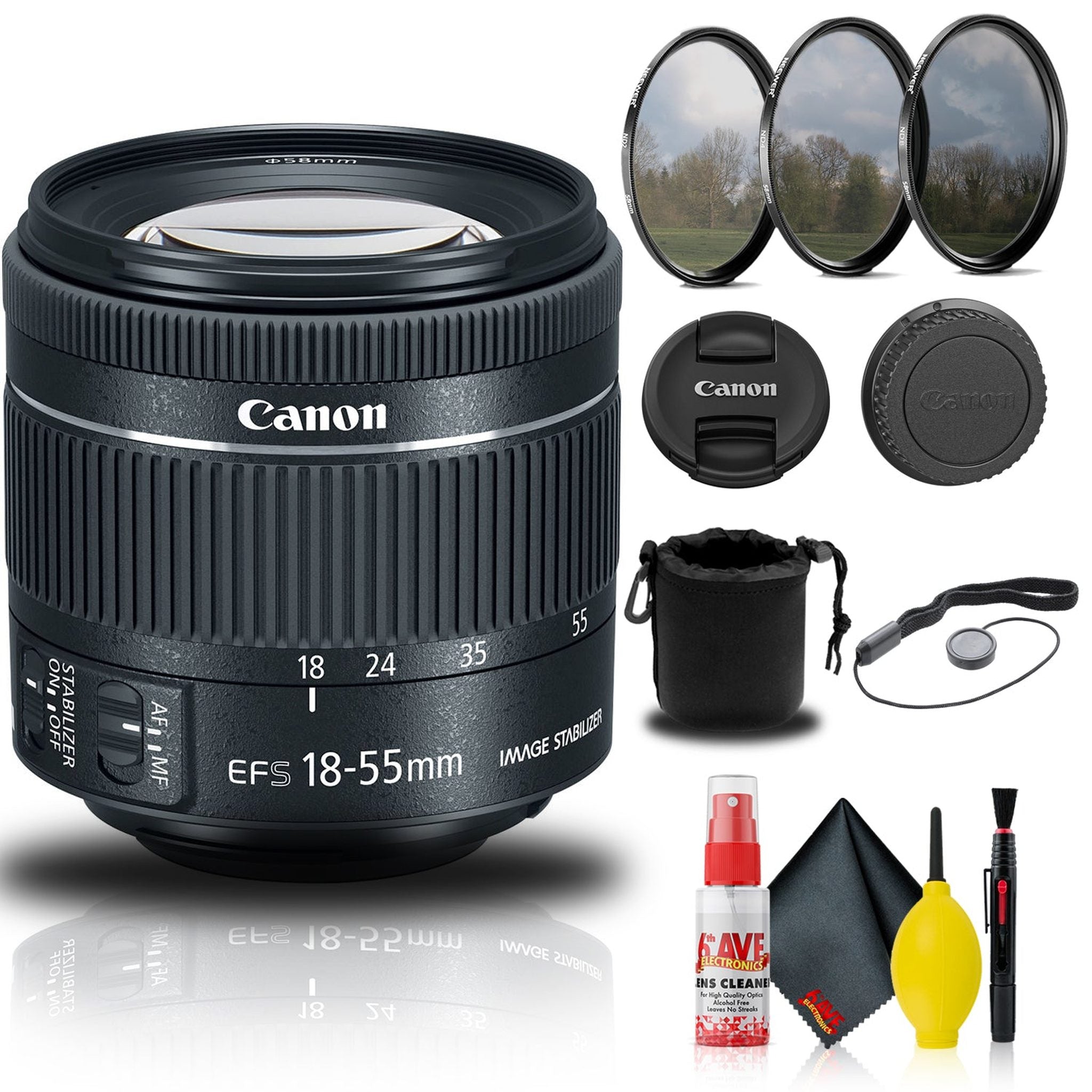 Canon EF-S 18-55mm f/4-5.6 IS STM Lens 1620C002 + Filter + Lens Pouch + More - Reconditioned Canon