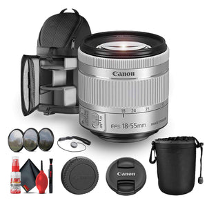 Canon EF-S 18-55mm f/4-5.6 IS STM Lens Silver 1620C002 + Lens Pouch + Filter Kit + More Canon