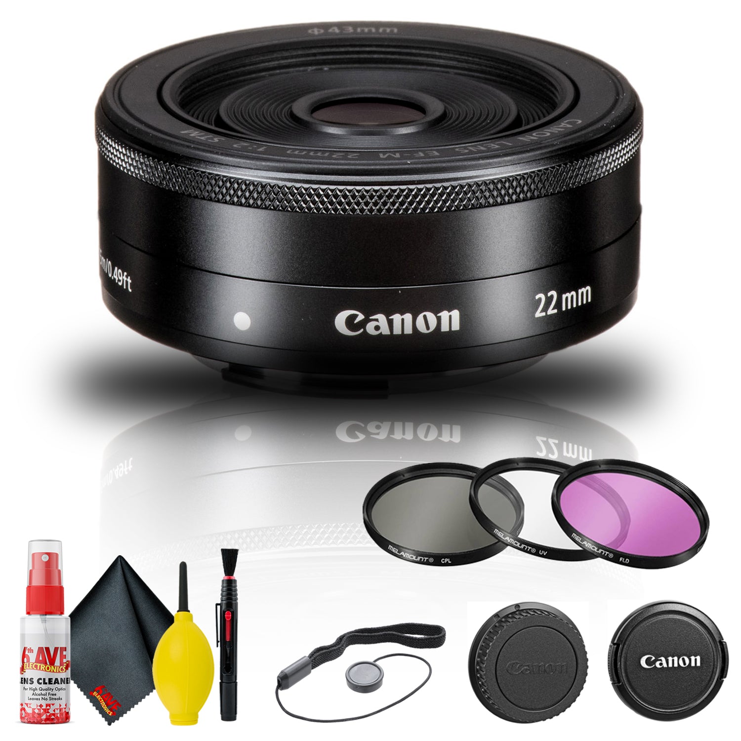 Canon EF-M 22mm f/2 STM Lens (5985B002) + Filter Kit + Cap Keeper Base Bundle