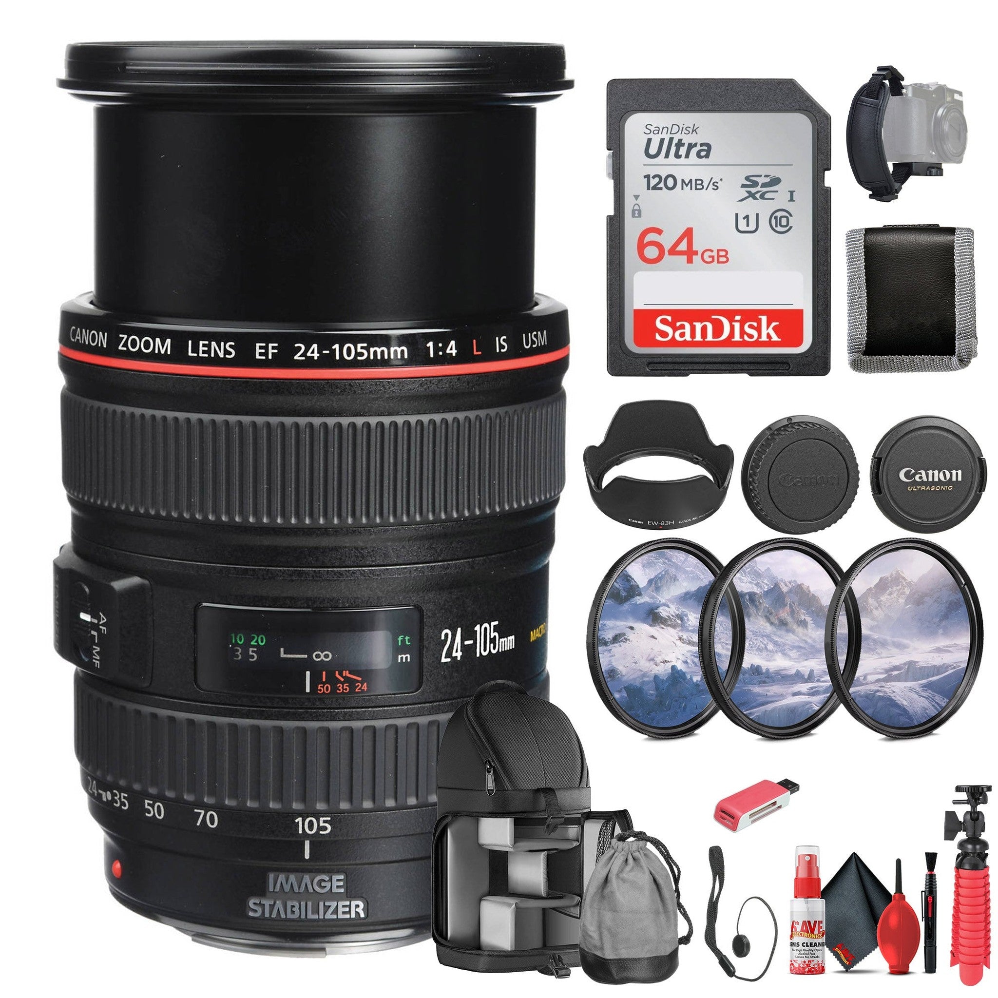 Canon EF 24-105mm f/4L IS USM Lens 0344B002 + 64GB Memory Card + Filter - Bundle Canon