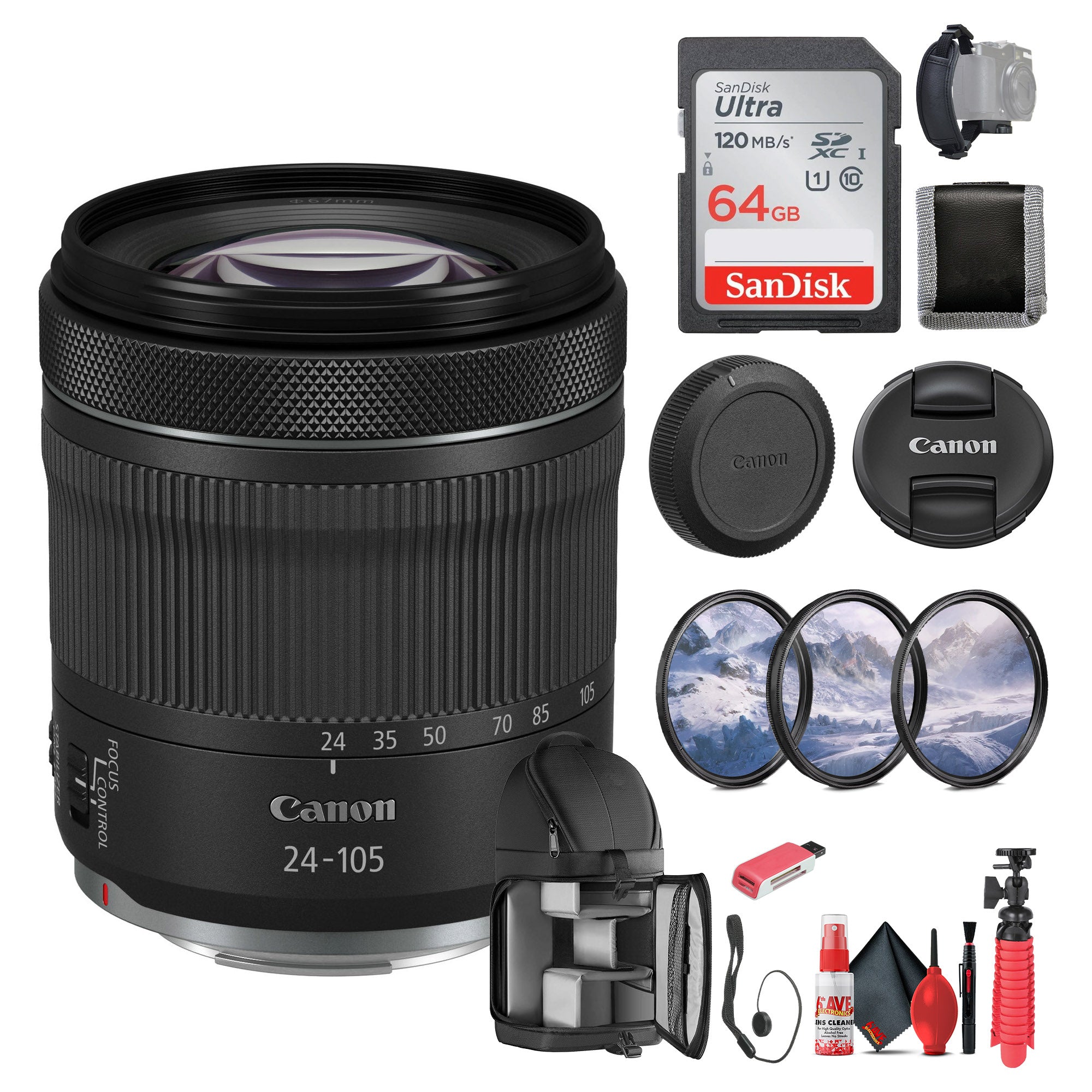 Canon RF 24-105mm f/4-7.1 IS STM Lens (4111C002) + 64GB Memory Card - Bundle