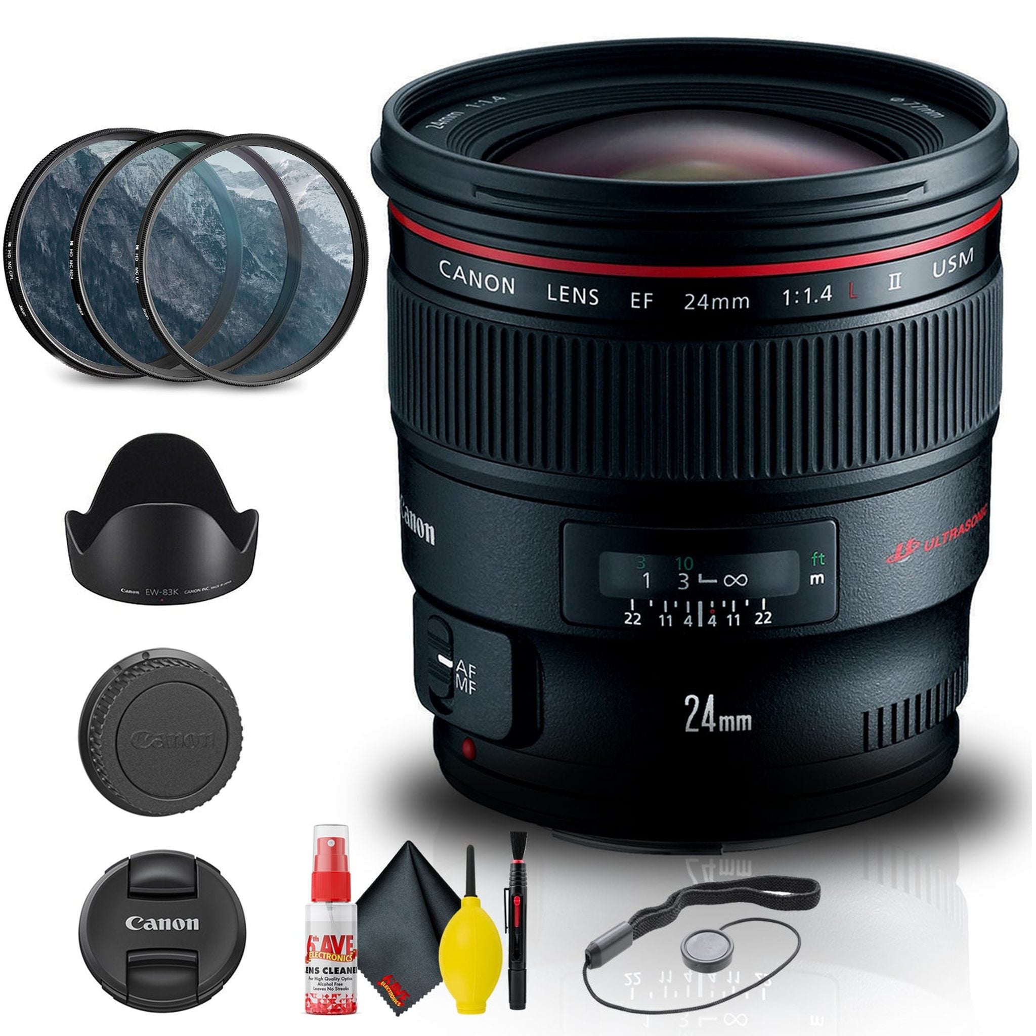 Canon EF 24mm f/1.4L II USM Lens 2750B002 + Filter Kit + Cap Keeper + More - Reconditioned Canon