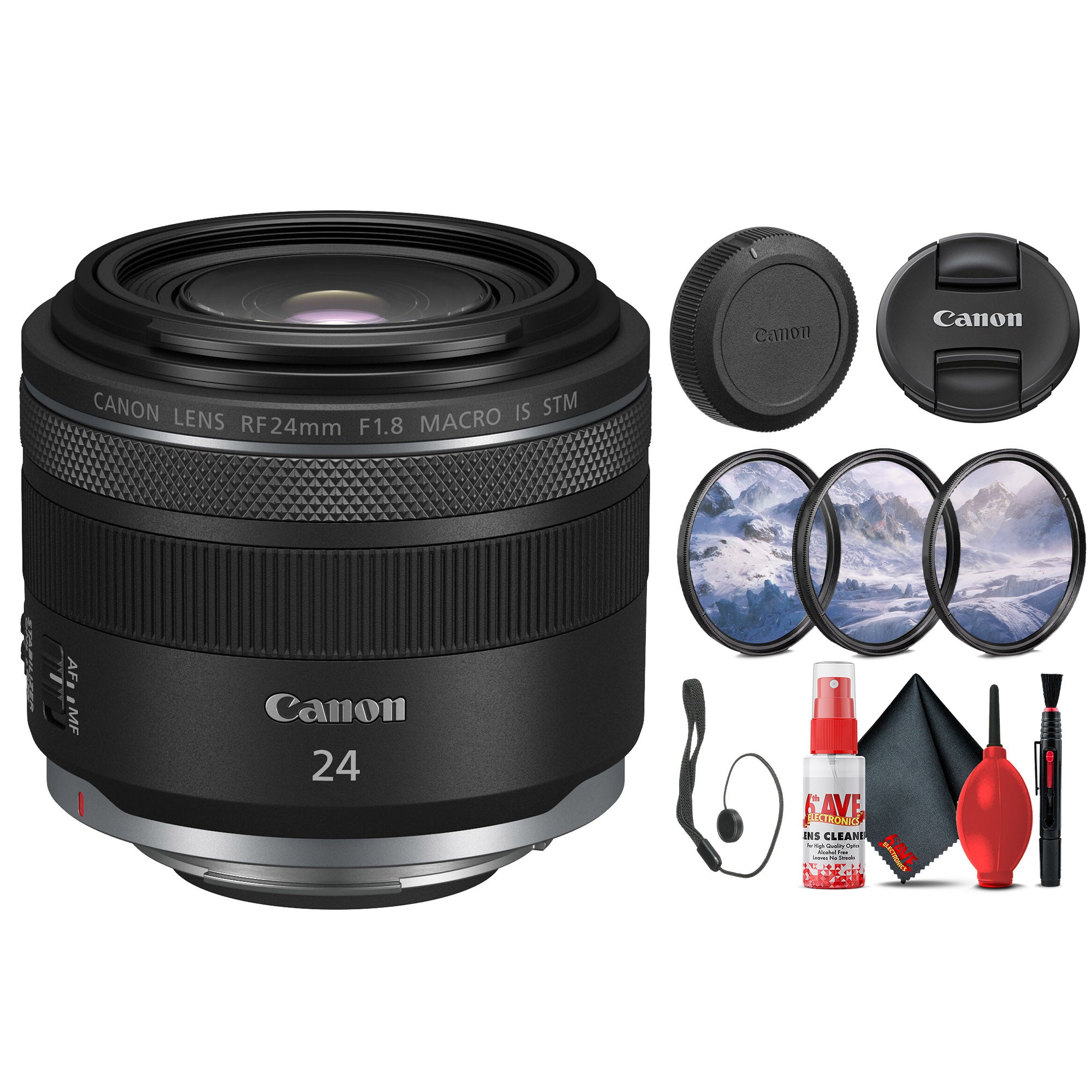 Canon RF 24mm f/1.8 Macro IS STM Lens (5668C002) + Filter Kit + Cap Keeper  - Bundle -