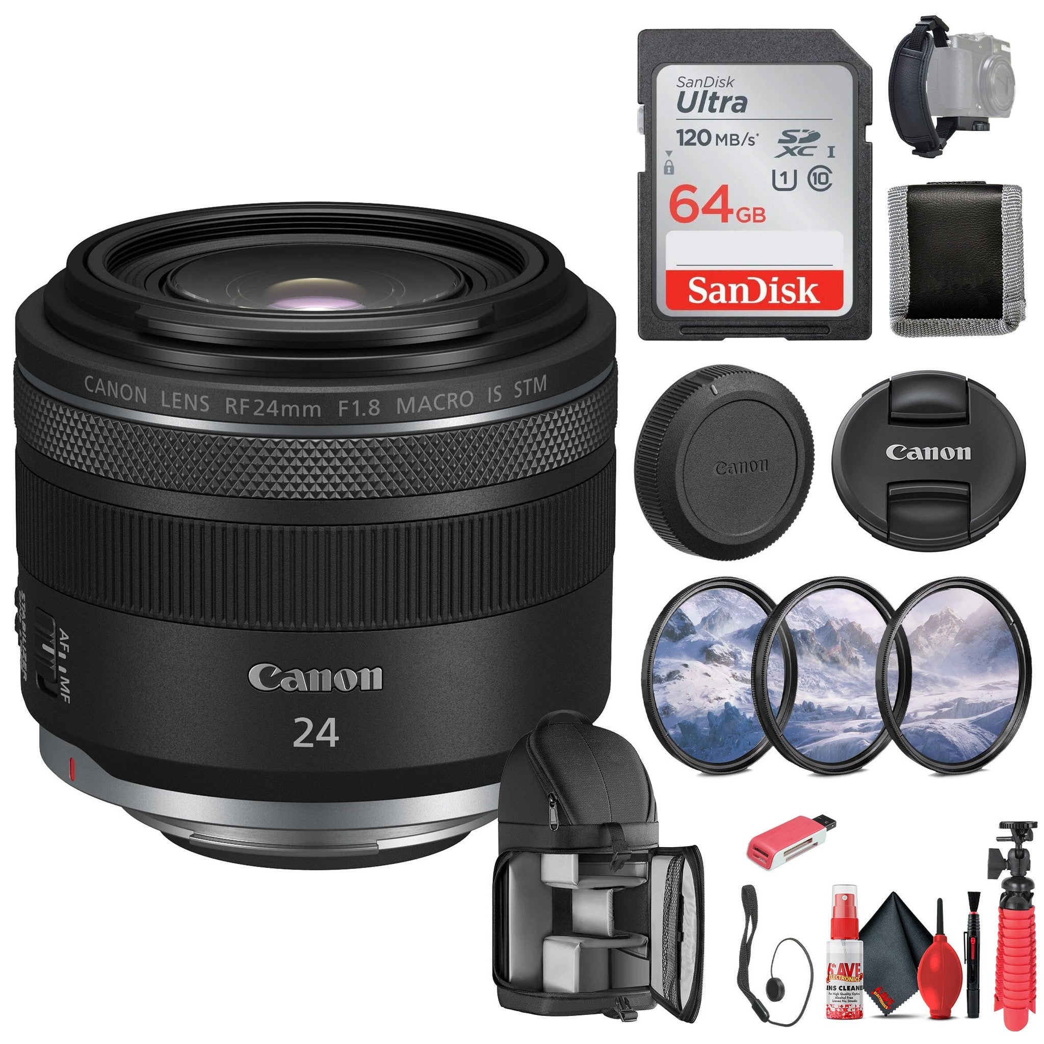 Canon RF 24mm f/1.8 Macro IS STM Lens 5668C002 + 64GB Memory Card - Bundle -