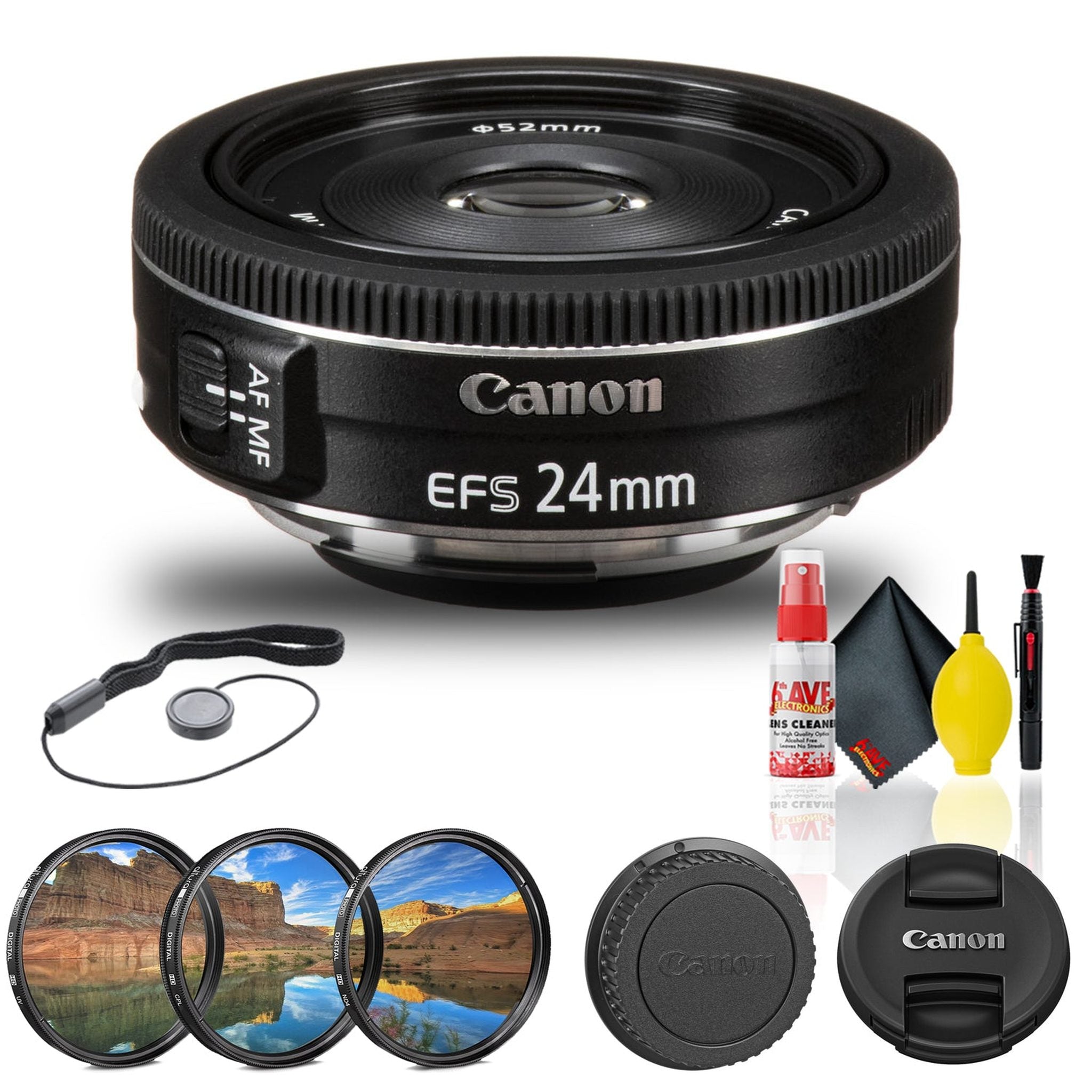 Canon EF-S 24mm f/2.8 STM Lens 9522B002 + Filter Kit + Cap Keeper + More - Reconditioned Canon