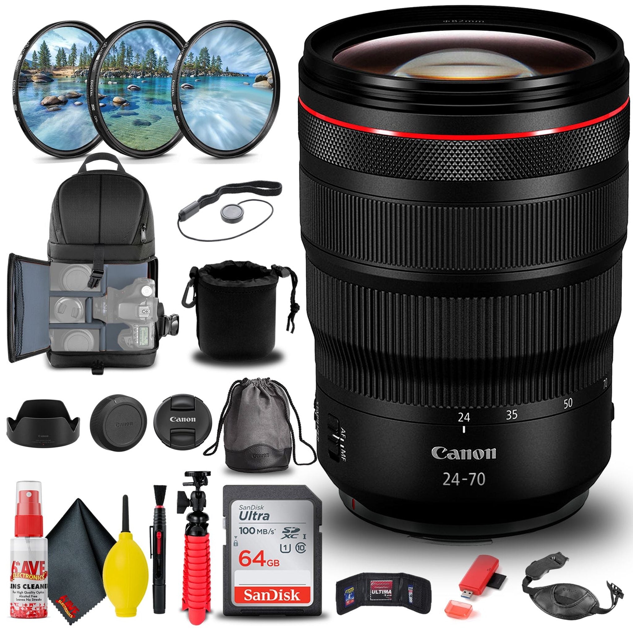 Canon RF 24-70mm f/2.8L IS USM Lens 3680C002 + Filter Kit + BackPack + More - Reconditioned Canon