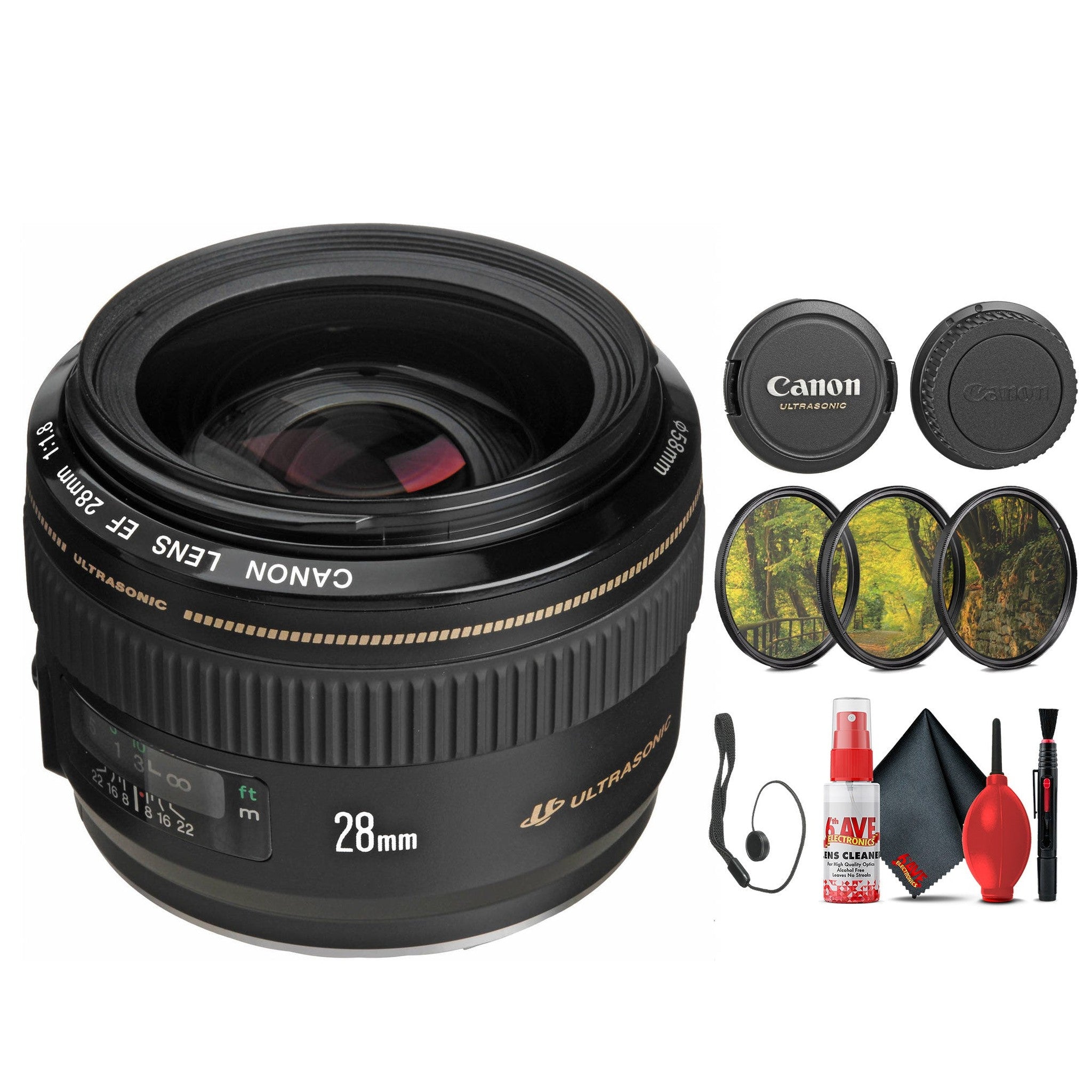 Canon EF 28mm f/1.8 USM Lens 2510A003 + Filter Kit + Cap Keeper - Bundle Canon