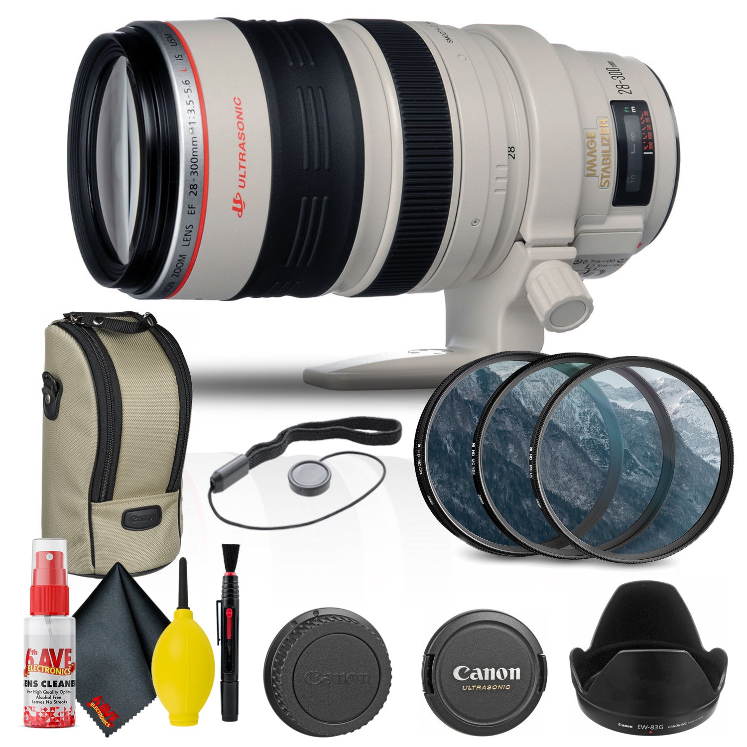 Canon EF 28-300mm f/3.5-5.6L IS USM Lens (9322A002) + Filter Kit + Accessory Bundle