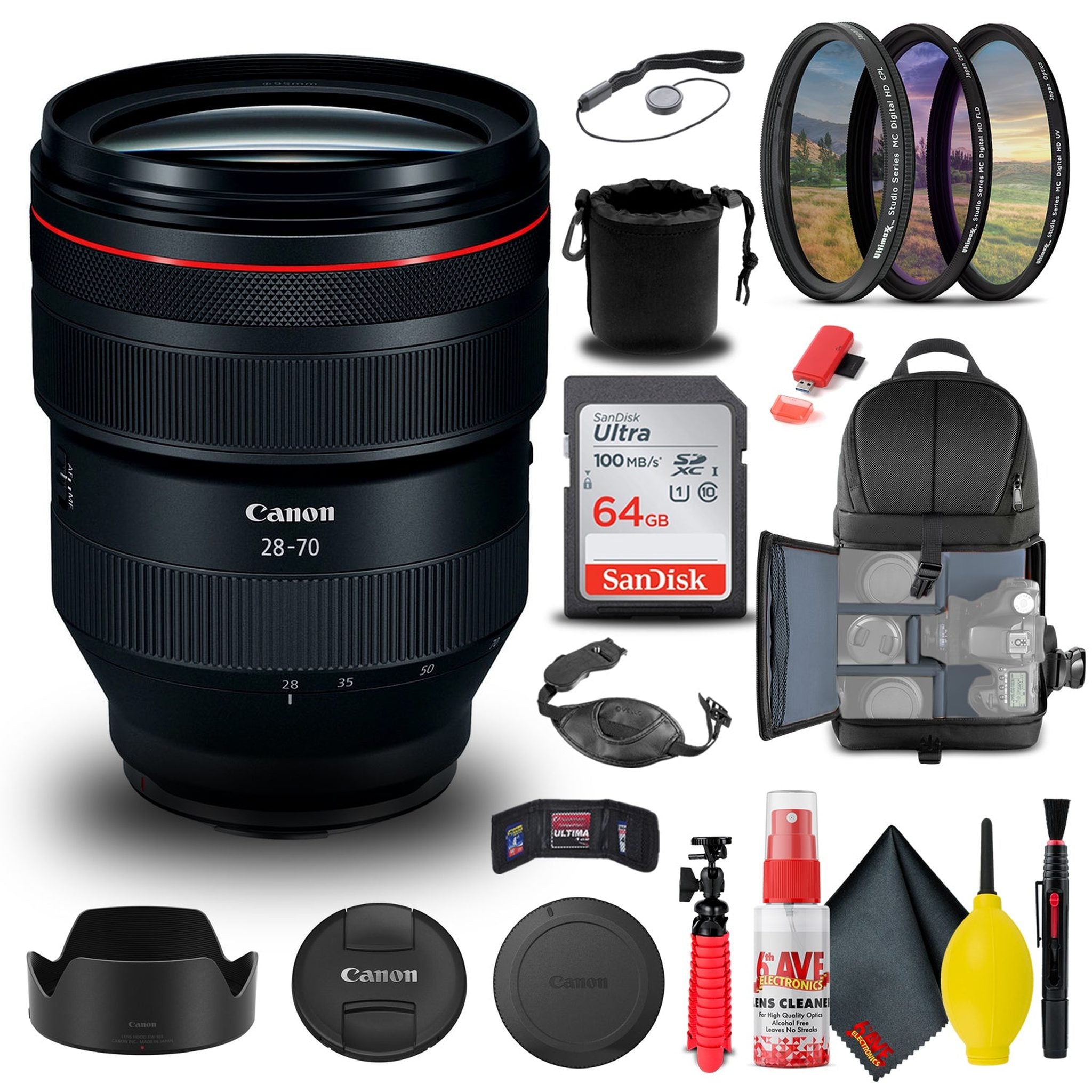 Canon RF 28-70mm f/2L USM Lens 2965C002 + BackPack + 64GB Card + More - Reconditioned Canon