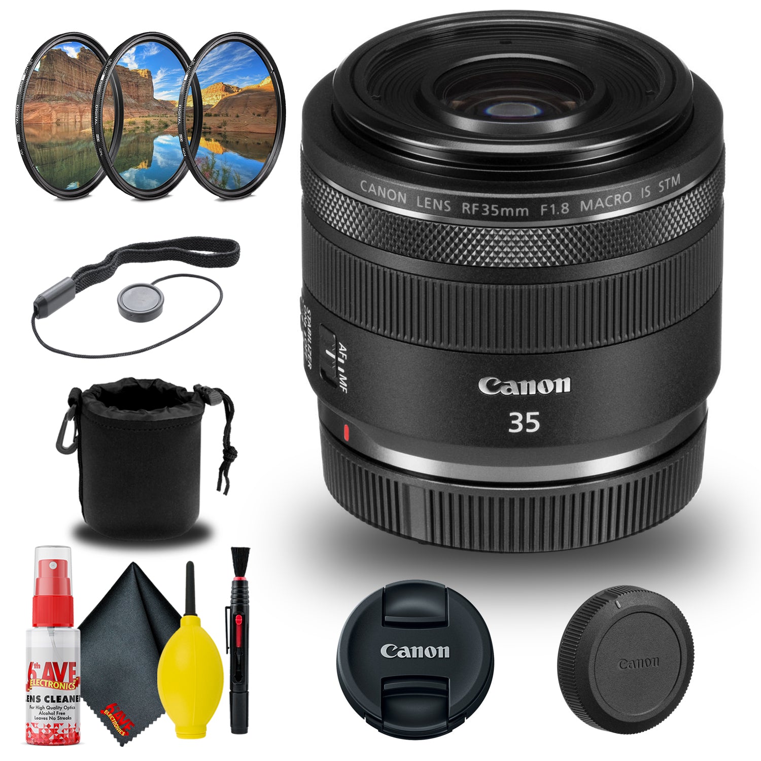 Canon RF 35mm f/1.8 IS Macro STM Lens (2973C002) + Filter + Lens Pouch + More
