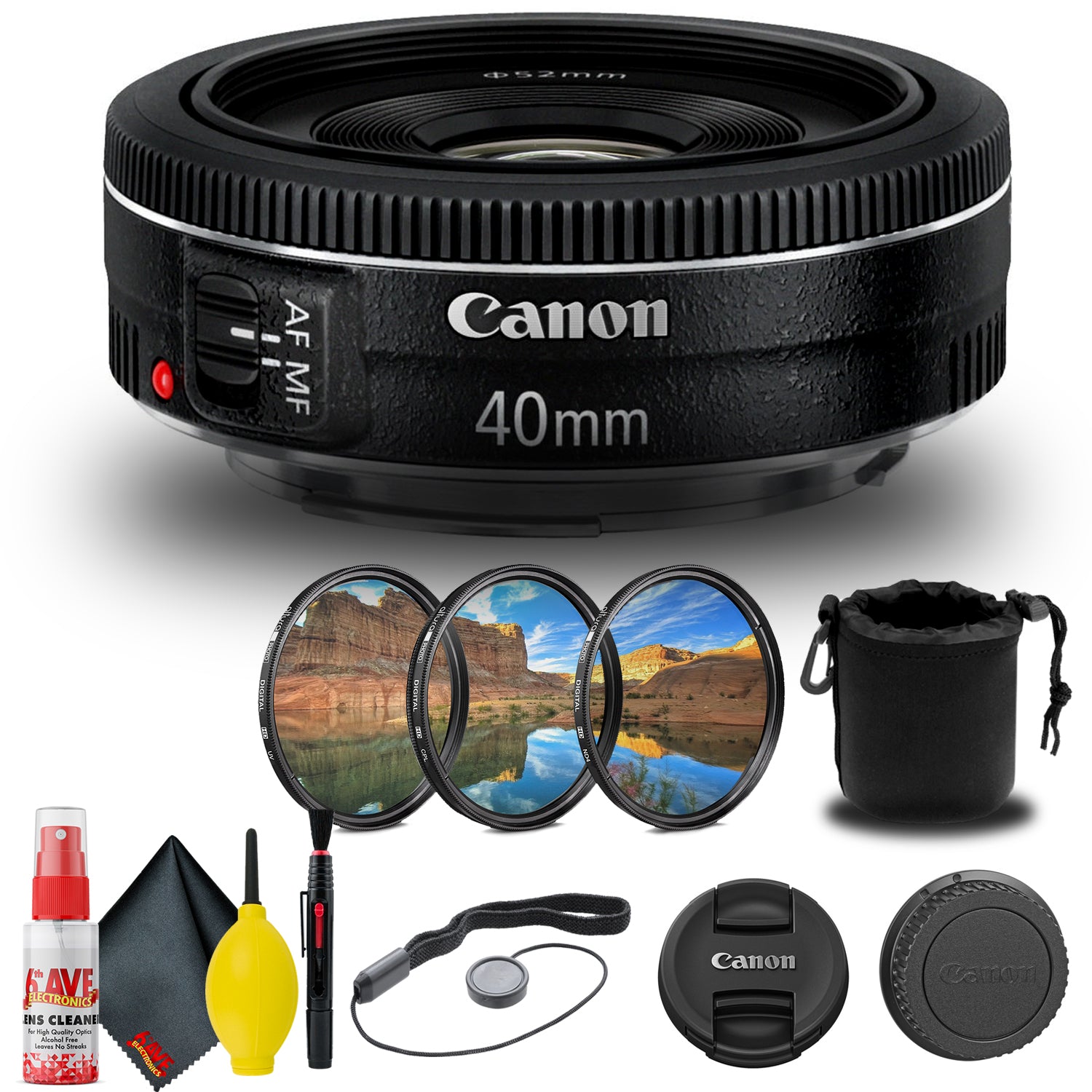 Canon EF 40mm f/2.8 STM Lens (6310B002) + Filter Kit + Lens Pouch Base Bundle