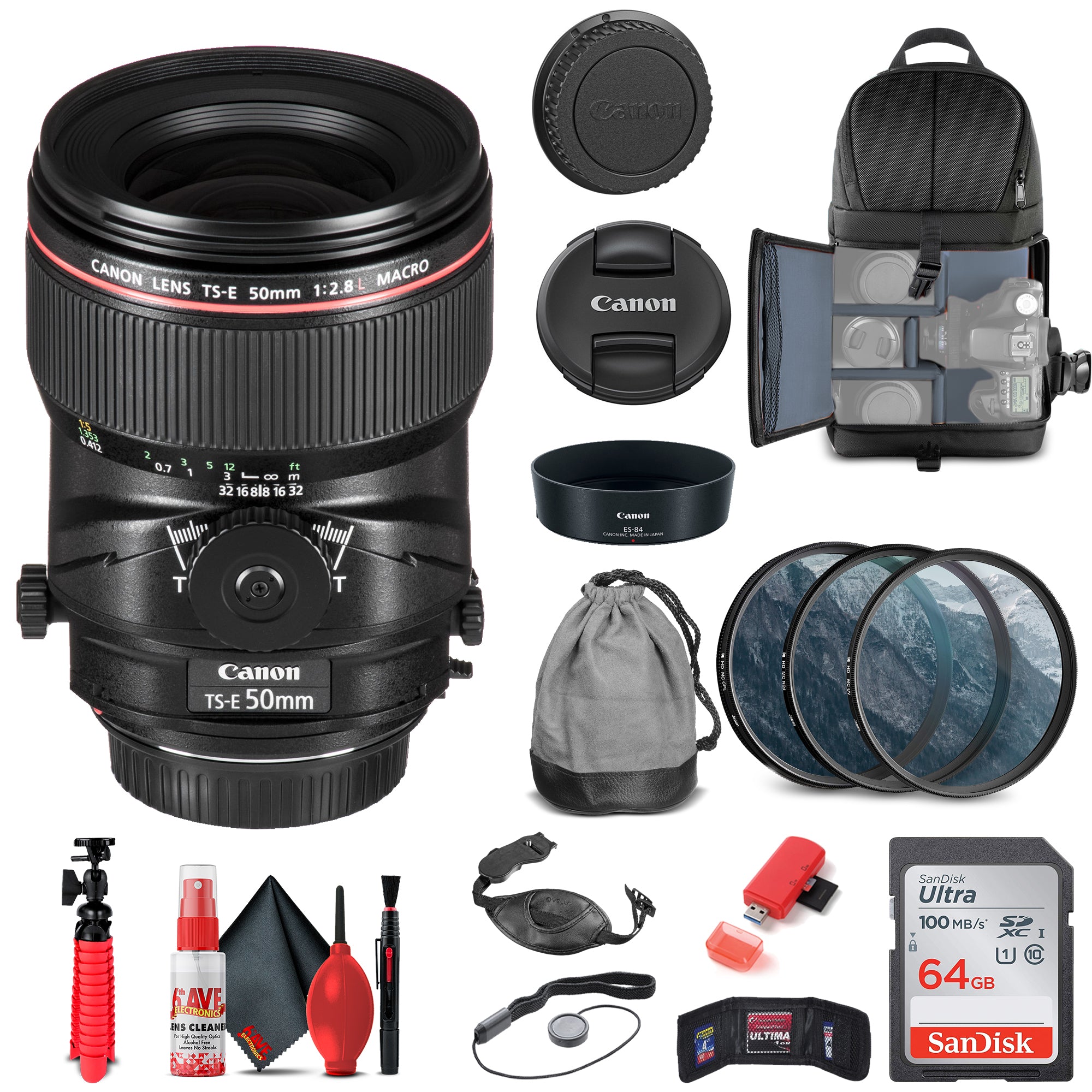 Canon TS-E 50mm f/2.8L Macro Tilt-Shift Lens 2273C002 + Filter Kit Starter Bundle