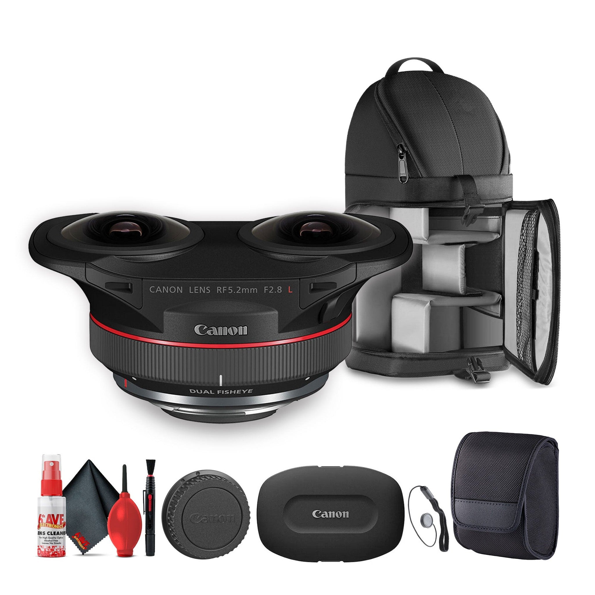 Canon RF 5.2mm f/2.8 L Dual Fisheye 3D VR Lens + Sling Backpack + Cleaning Kit + More Canon