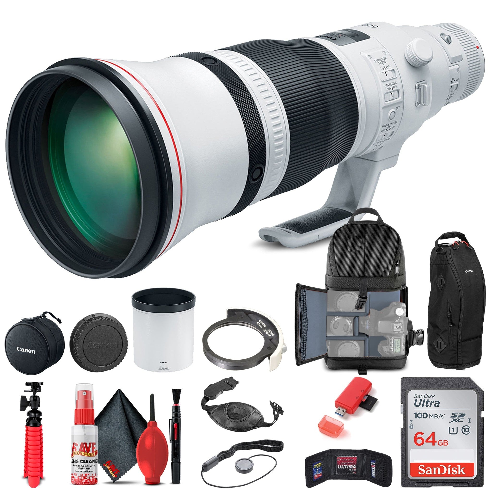 Canon EF 600mm f/4L IS III USM Lens 3329C002 + BackPack + 64GB Card + More - Reconditioned Canon